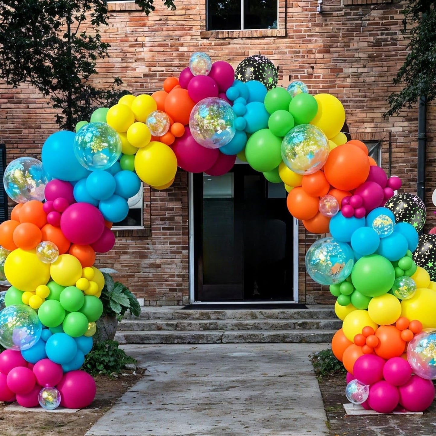 Neon Balloons, 12 Inch Yellow Orange Hot Pink Dark Blue Purple Lime Green Neon Star-Shaped Rainbow Balloons for Boy Girl Birthday Party Decorations Baby Shower Summer Pool Tropical Backdrop