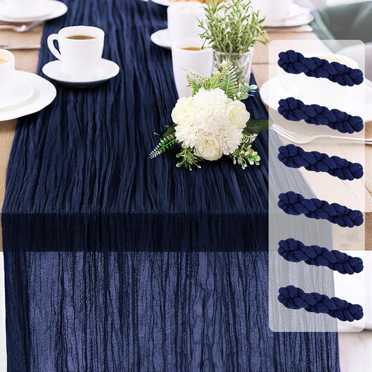 6-Pack Navy Blue Cheesecloth Table Runners – 10FT (35x120 Inch) Boho Rustic Gauze Fabric Cheese Cloth Table Runner for Weddings, Baby Showers, Bridal Shower, Farmhouse & Birthday Party Decor