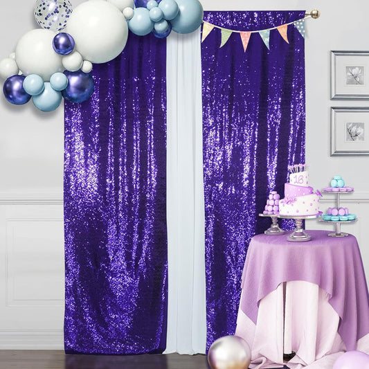 SquarePie Sequin Backdrop Curtain Non-Transparent Sparkly Background for Wedding Party 2FT x 8FT Purple 2 Panel
