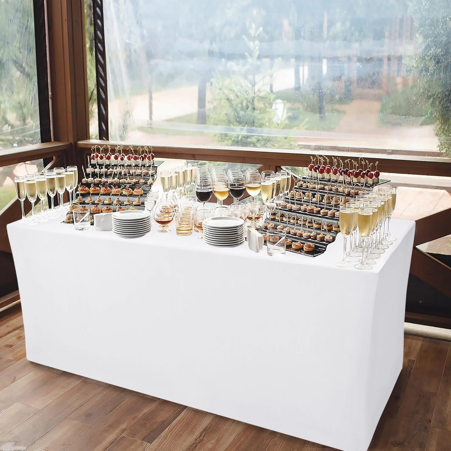 Nasitos White Fitted Table Covers for 6 Foot Tables - 72 x 30 Inch - 2 Pack Stretch Spandex Rectangle Table Clothes, Wrinkle Resistant Tablecloths for Parties, Trade Show, Craft Show, Birthday