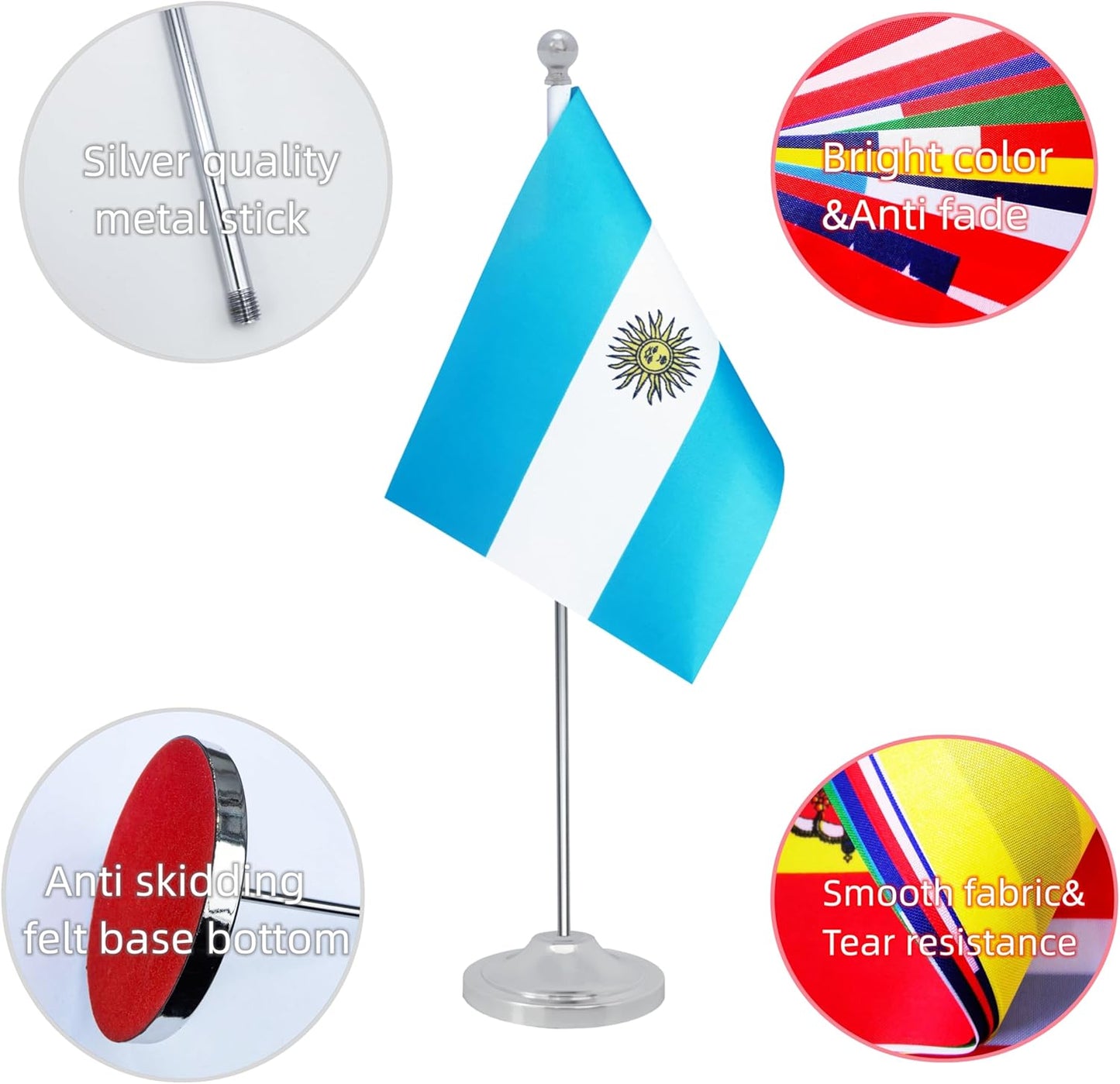 Argentina Desk Flag, Argentinian Table Office Flag with Metal Pole and Stand Base, International Country Flags, Festival Event Celebration, Classroom Meeting Desktop Decor (Argentina)