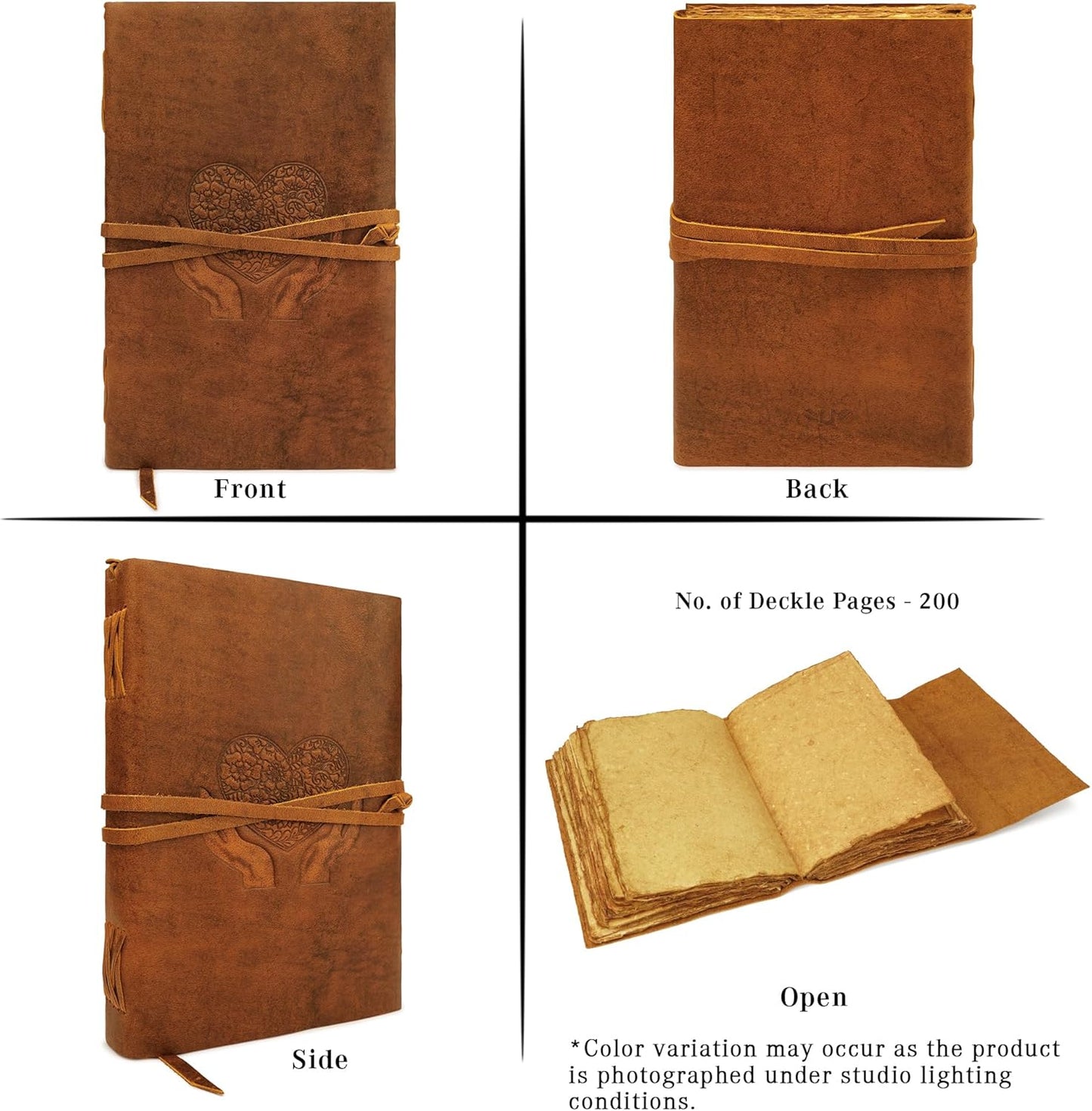 LUXEORIA Heart Journal for Women and Men, Handcrafted Leather Journal for Writing Womens, Sketchbook, Travel Diary with Unlined Deckle Paper, Tan 8x13