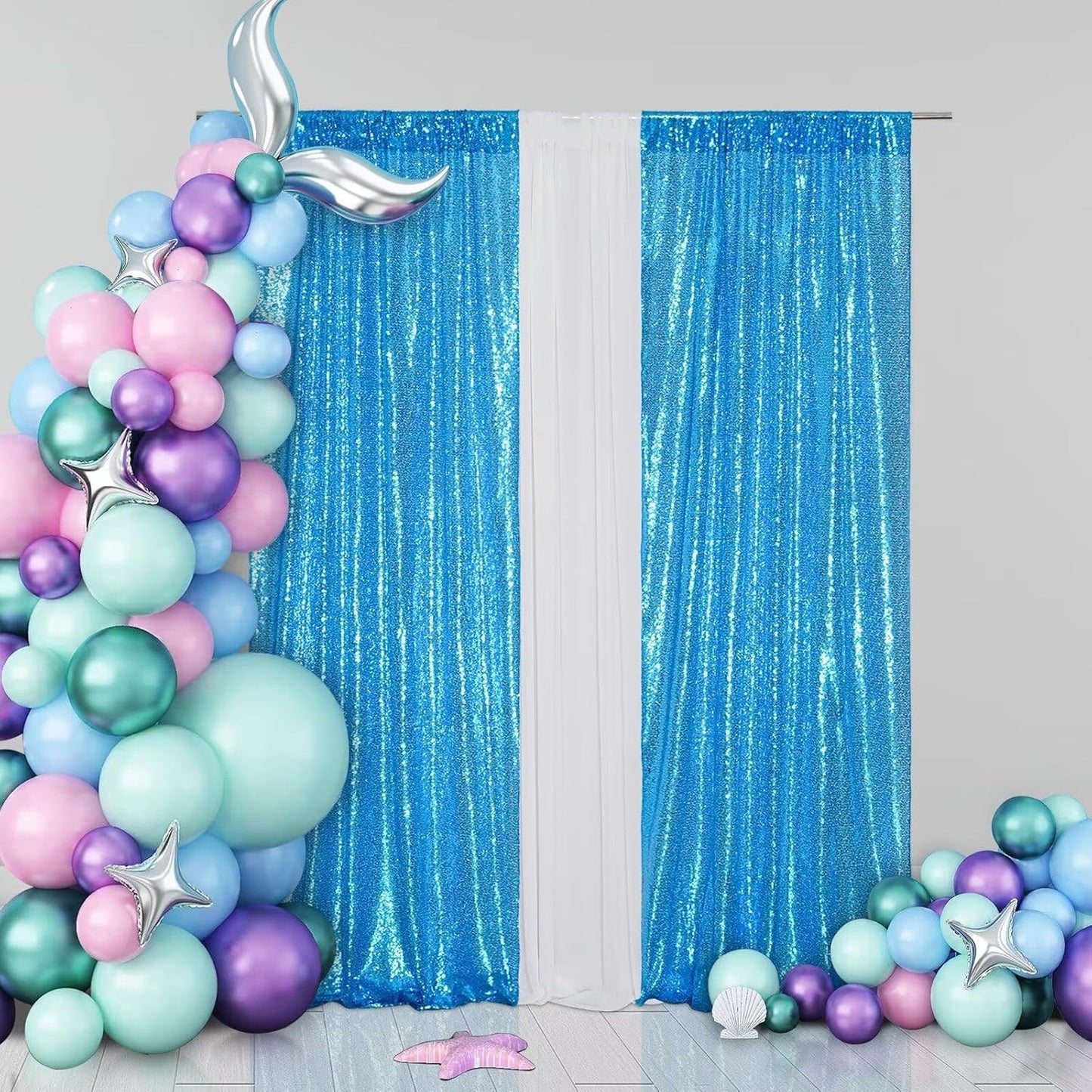 Eternal Beauty 2 PCS Sequin Backdrop Curtain, Sequin Wedding Backdrop for Christmas Party, Birthday (Turquosie 2FTx8FT)