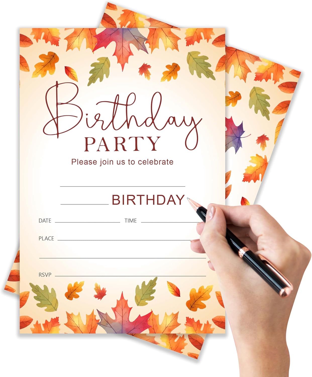 Fall Birthday Invitation Cards with Envelopes Pack of 20 (4"x6") - Leaf Autumn Themed Birthday Party Invitations.(159)