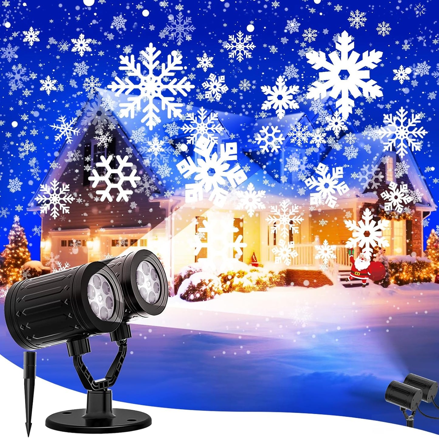 Christmas Projector Lights Outdoor, 2025 Upgraded Snowflake Double Head, 360° Rotating, IP65 Waterproof, Timer Function - Holiday, Party, Christmas Decorations & Gifts for Yard, Garden, Indoor