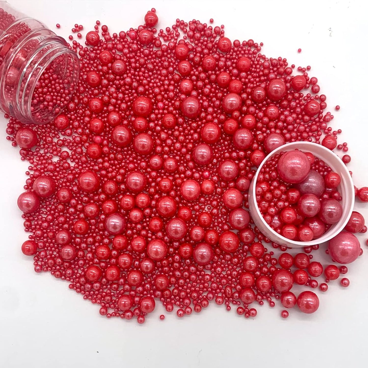 Weraru Edible Red Pearl Sugar Sprinkles Candy Mixing Size Baking Edible Cake Decorations Cupcake Toppers Cookie Decorating Celebrations Wedding Shower Party Chirstmas Supplies 130g/ 4.58oz