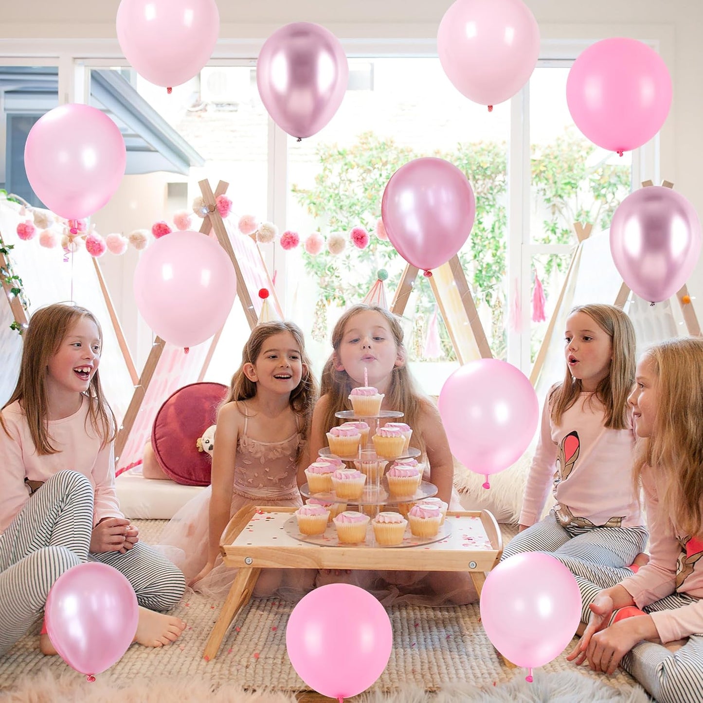 Pink Balloons Set, 60 Packs 12 Inch Metallic Chrome Pink Pearl Macaron Light Pink Different Shades Balloons for Girl Women Birthday Decorations, Wedding, Christening, Baby Shower Party