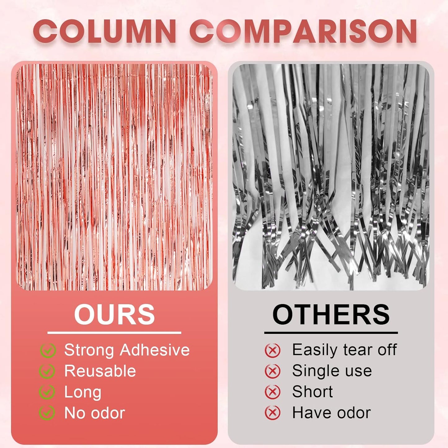 2 Pack Rose Gold Tinsel Foil Fringe Curtains, Rose Gold Party Decorations, Metallic Tinsel Party Streamers Backdrop for Birthday Baby Shower Graduation Wedding Party Decorations