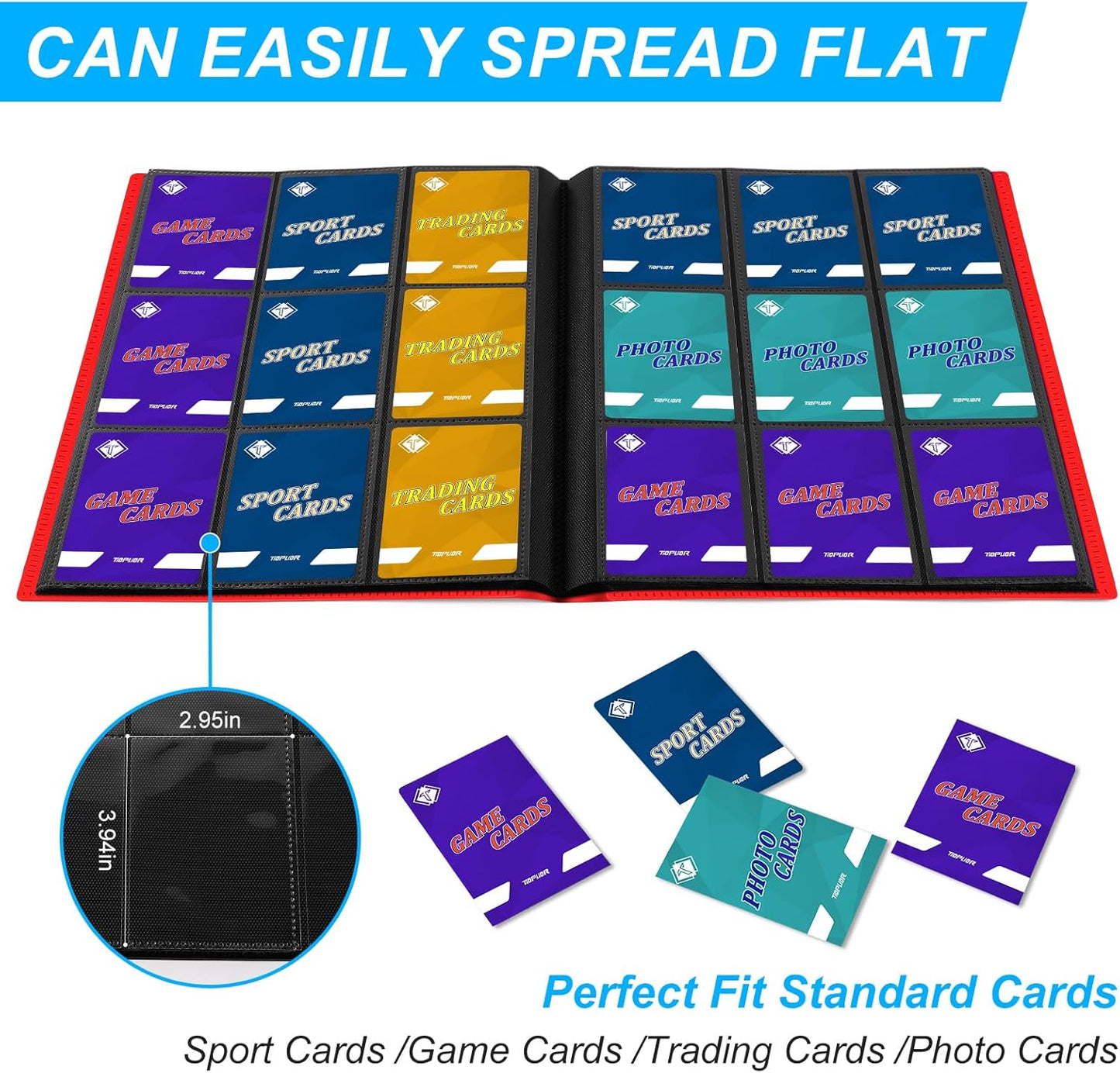 Trading Card Binder 9 Pocket, 360 Pockets Collectible Trading Card Album, Sports Card Binder for Standard Cards, Side Loading Card Folder for MTG Sports Baseball TCG Football Basketball Cards Red