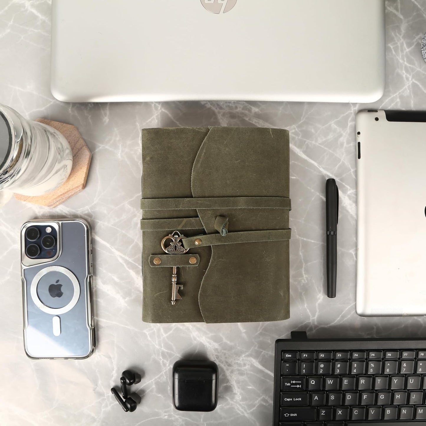 Leather Journal with Lined and Unlined Deckle Edge Paper 8x6 inch and Vintage Key | Handmade Writing Notebook Diary | Bound Daily Notepad for Men & Women Medium, Sketch/Writing pad for Artists