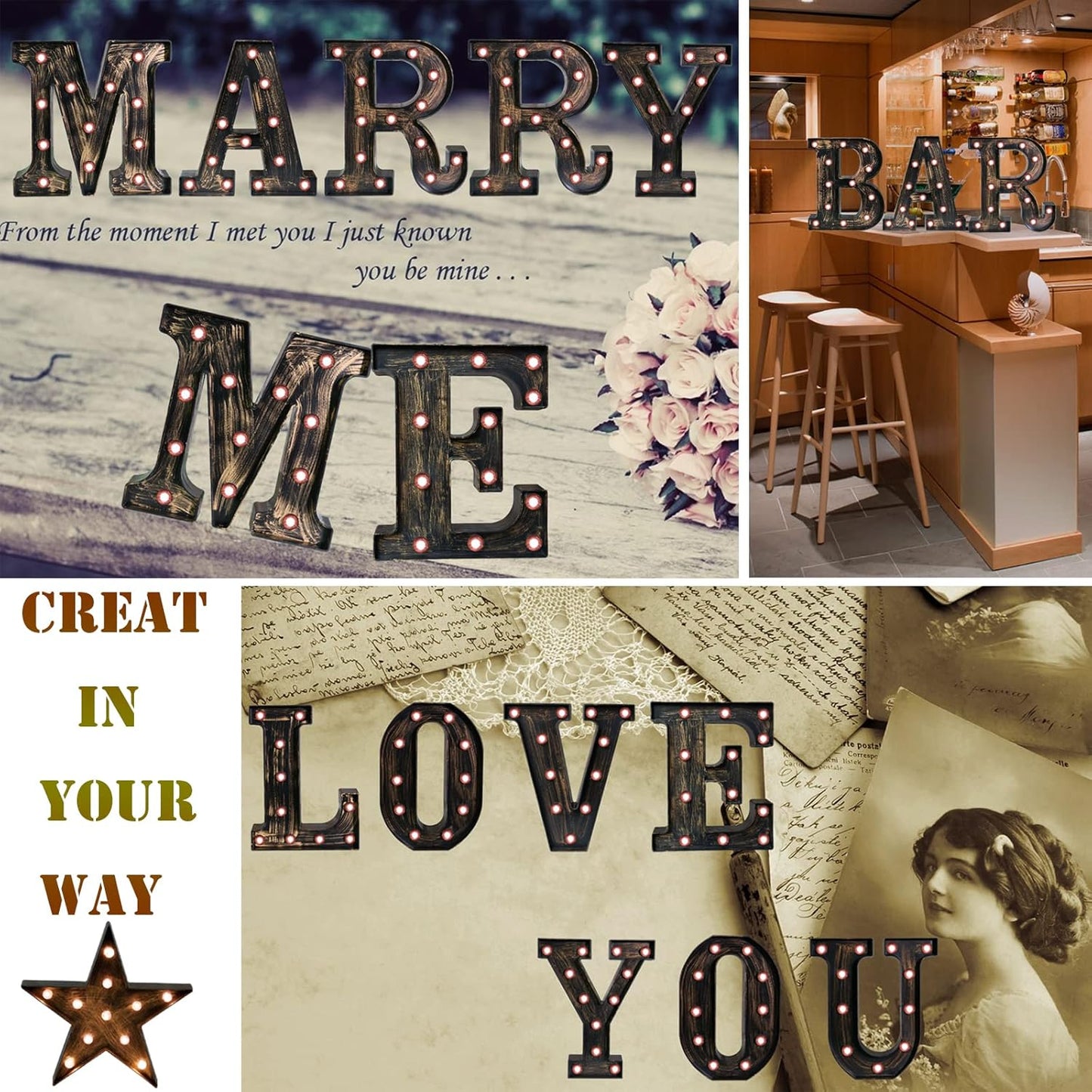 OYCBUZO Golden Black Led Marquee Letter - Industrial, Vintage Style Light Up Alphabet Letter Sign for Cafe Wedding Birthday Party Christmas Lamp Home Bar Initials Decor - Y