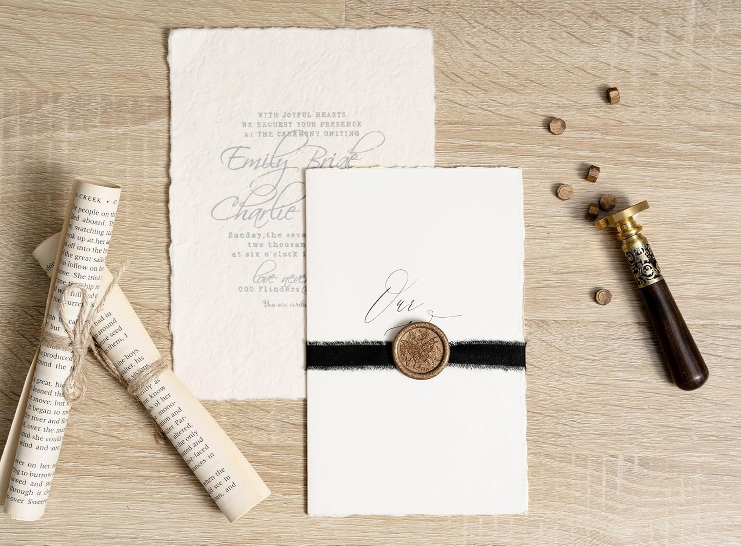 Black Ribbon 5/8" x 21 Yards with Frayed Fringe Fabric Cotton Ribbons for Gift Wrapping Wedding Invitations Flower Bouquet Baby Shower