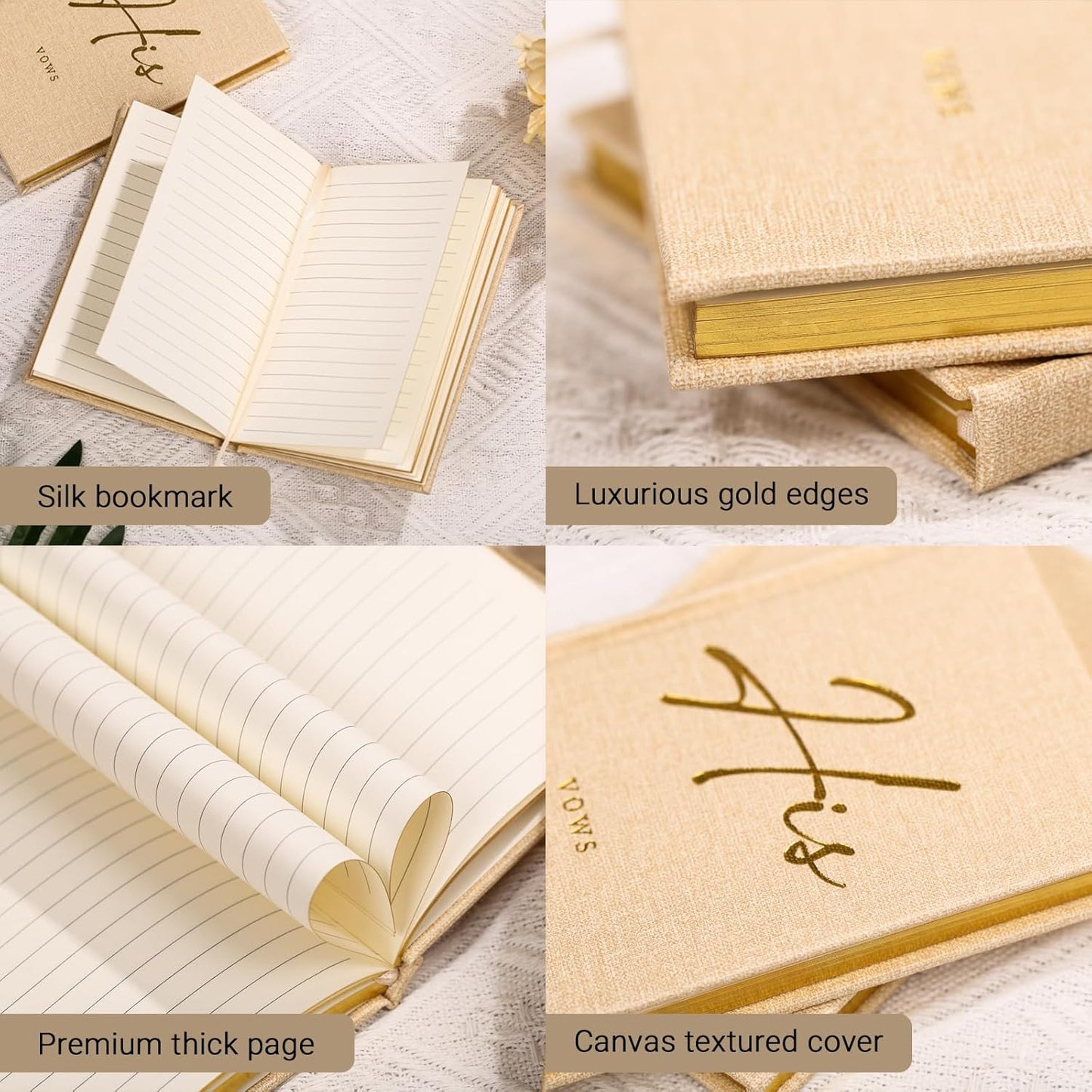 Wedding Vow Books His and Hers - 2 Pack Personalized His & Hers Book - Linen Hardcover Bride and Groom Notebook for Ceremony Vows - Bookmark & Lined Pages - Renewal & Wedding Must Haves