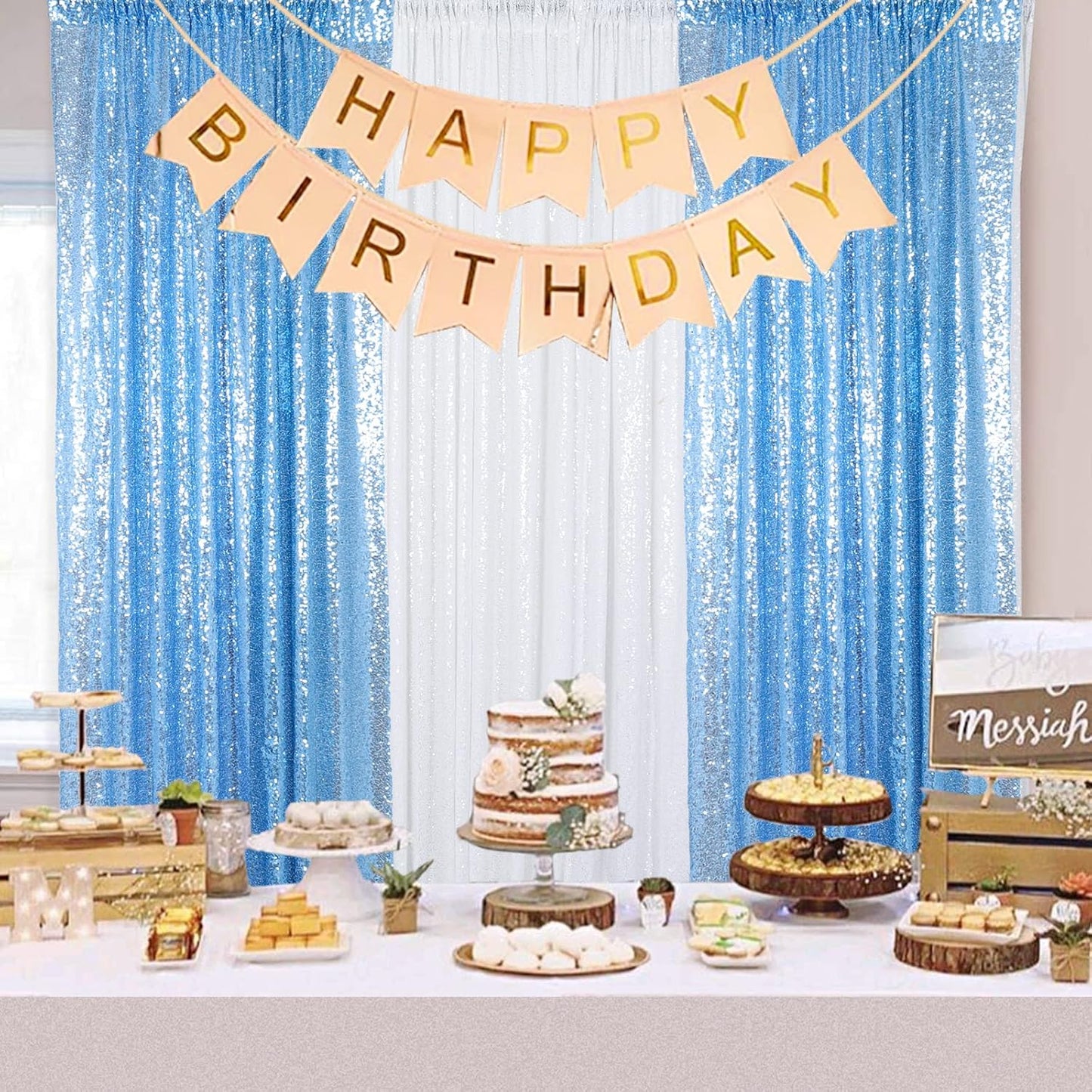 ShinyBeauty Sequin Curtains 2 Panels Baby Blue 4x10ft Shimmer Sequin Backdrop Curtain Sparkly Photography Background Drapes for Parties Wedding Bridal Showers Baby Blue Sequin Backdrop Curtain