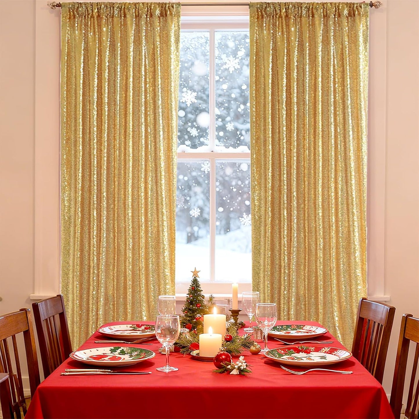 SquarePie Sequin Backdrop Curtain Not See Through Background for Wedding Party 2FT x 8FT 2P Gold