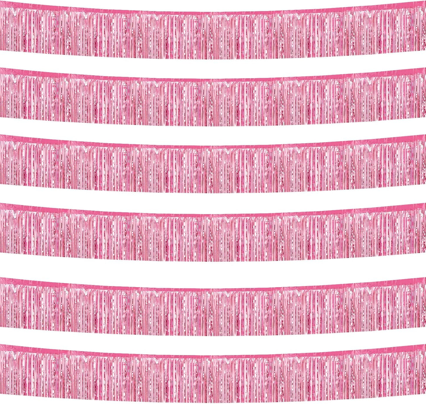 6 Pack 10 Feet Foil Fringe Garland Metallic Tinsel Streamers Banner Wall Hanging Curtain Backdrop Banner for Parade Floats, Thanksgiving, Christmas, Birthday, Halloween Party Decorations(Pink)