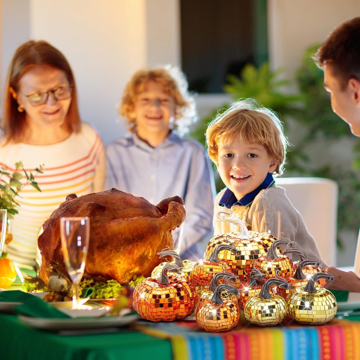 Lenwen 12 Pcs Artificial Disco Pumpkin Glitter Mirror Pumpkin for Decorating Fall Farmhouse Hanging Ornament Harvest Decor for Halloween Thanksgiving Table Centerpiece(Orange, Gold, Dark Gold)