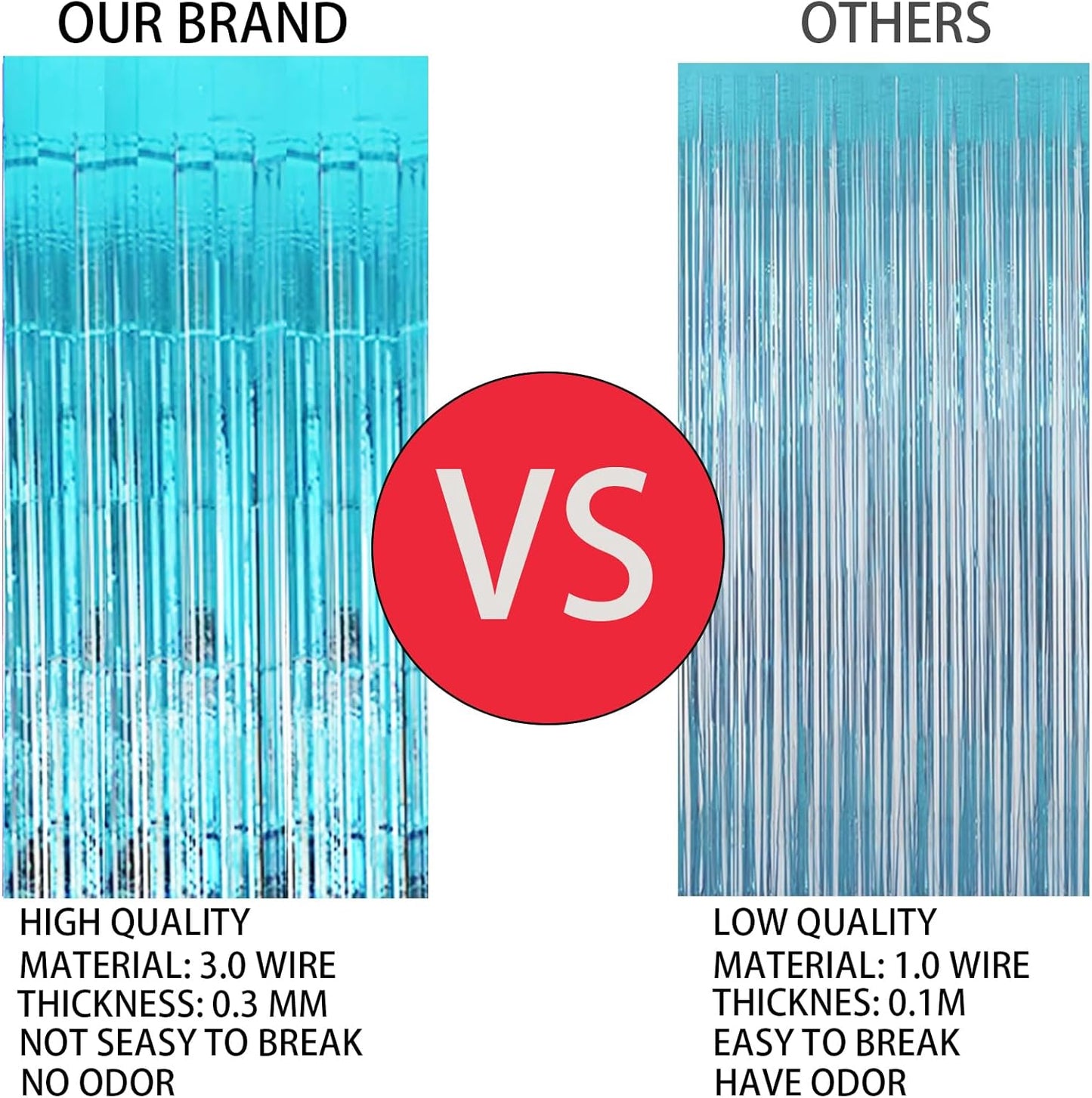 Keyali 2 Pack 3.3 * 8.3 ft Foil Curtain Metallic Tinsel Fringe Curtains Photo Booth Props Backdrop for Birthday Wedding Engagement Baby Shower Christmas Holiday Celebration Partyl,Light Blue