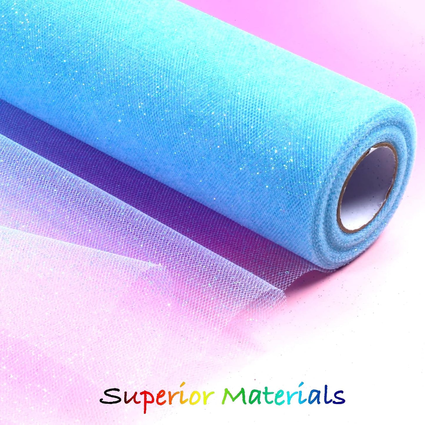 Sparkling Tulle Rolls, 15” by 30 Yards (90FT) Glitter Tulle Spool Ribbon Fabric for Wedding Birthday Bridal Shower Tutu Skirt Party Gift Wrapping (Light Blue)