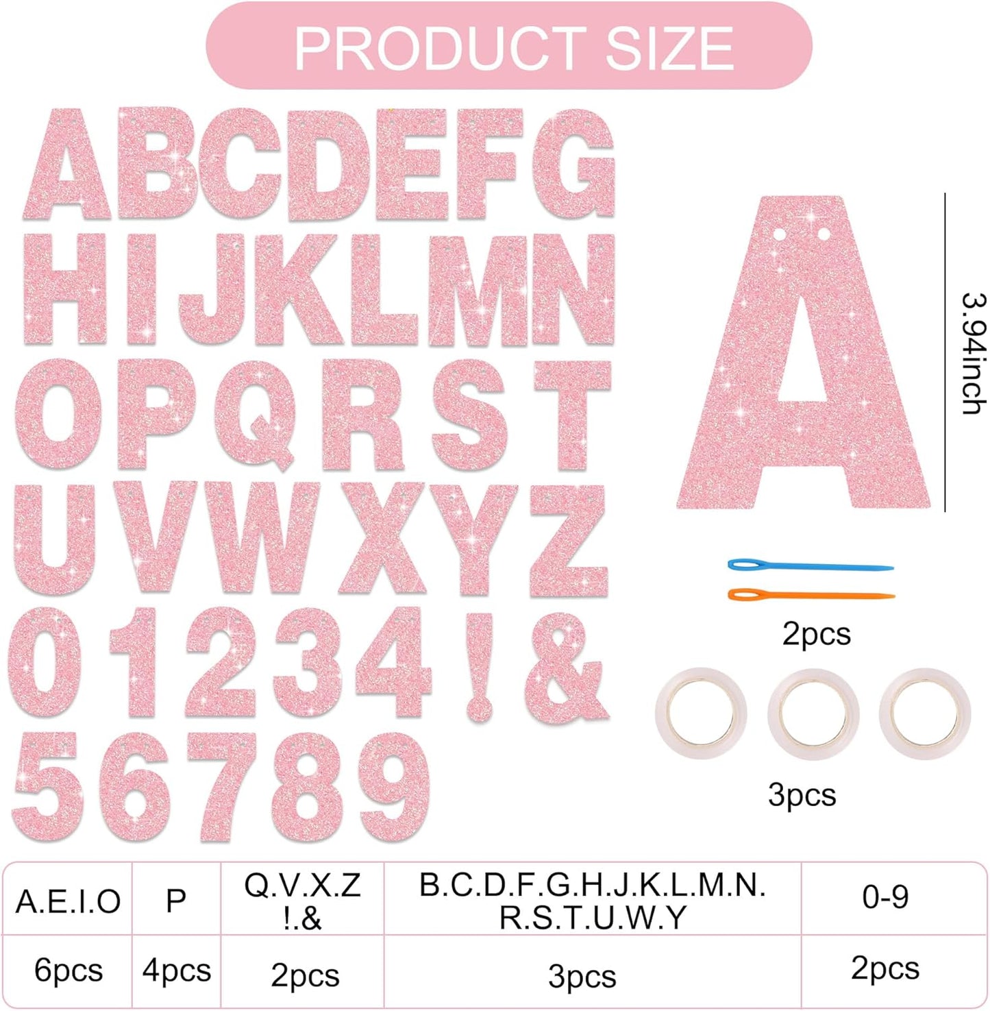 BEISHIDA 116 PCS Glitter Dark Pink DIY Letter Banner Kit Make Your Own Banner，Including 111 Letters and Numbers 3 Rope and 5 Threading Device,Customized for Birthday Graduation Wedding Party Decor