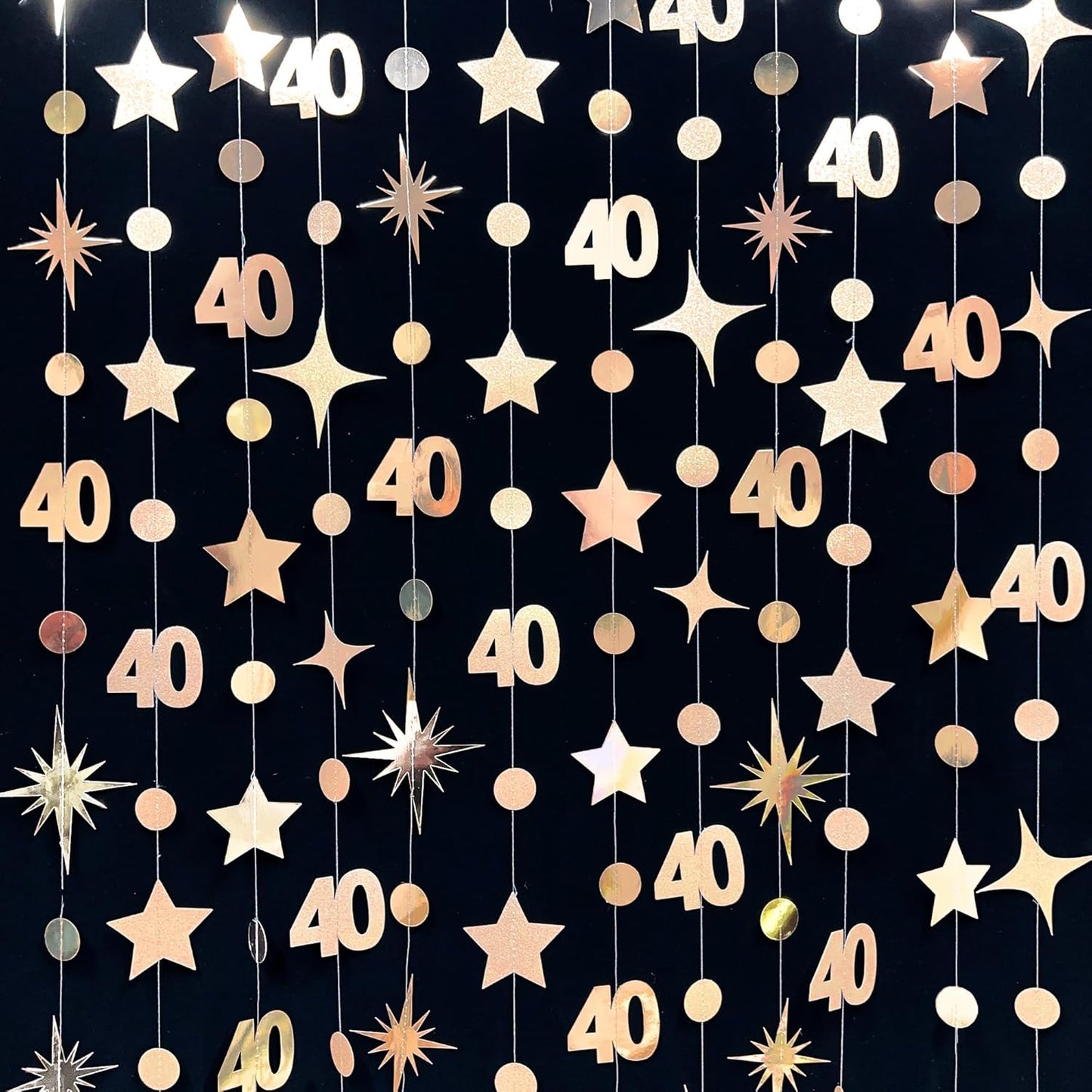 Champagne Gold 40th Birthday Decorations Number 40 Circle Dot Twinkle Star Garland Streamer Banner Backdrop for Women Mens Cheers to 40 Years Old Birthday Happy 40th Anniversary Party Supplies