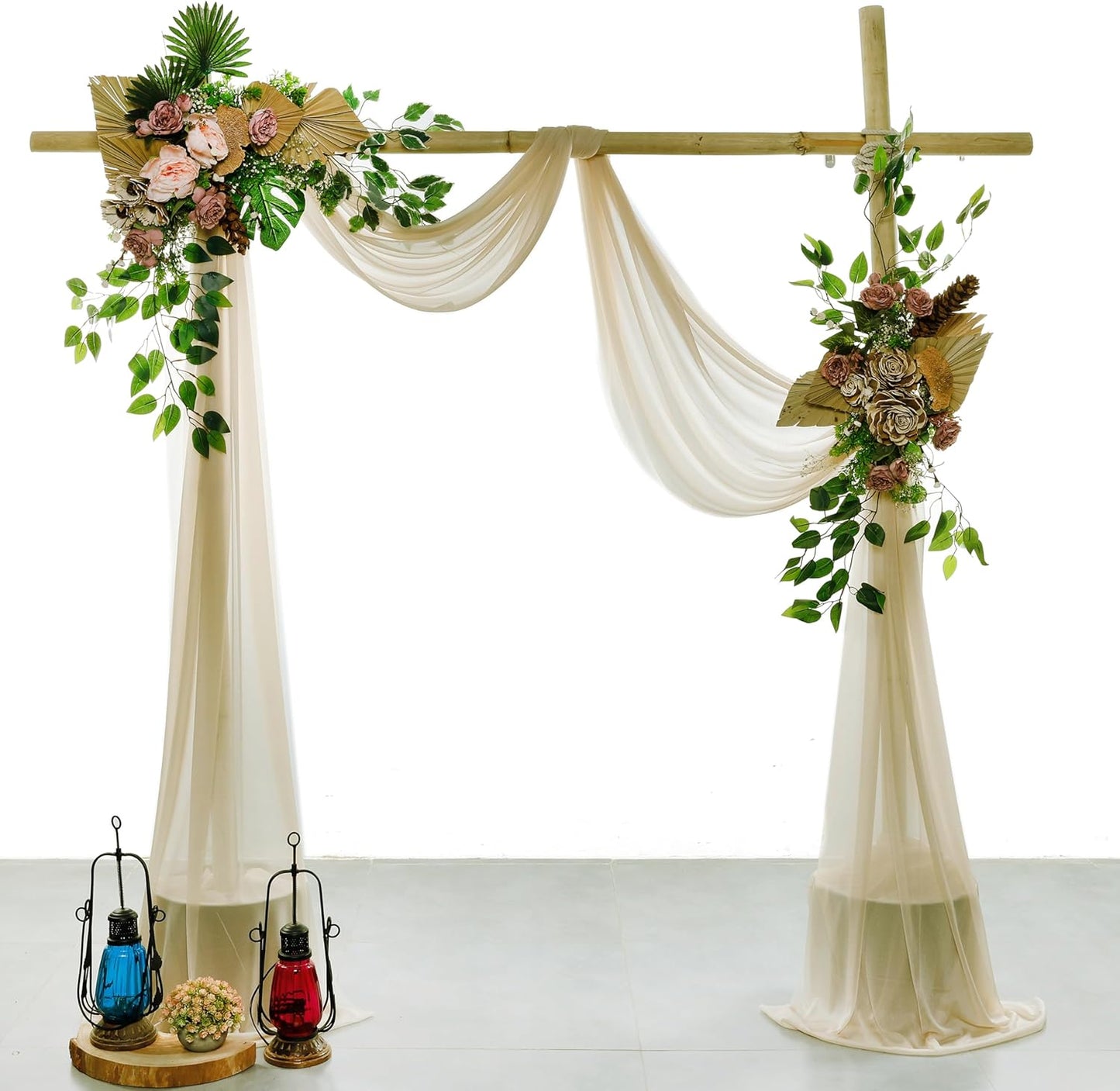 VDS Pack of 2 Panel (30 Inch X 20 Feet) Wedding Arch Draping Fabric Sheer Chiffon Fabric Drapery for Wedding Ceremony Reception Swag Backdrop Canopy Chuppah ARBO Altars Decoration (Champagne)