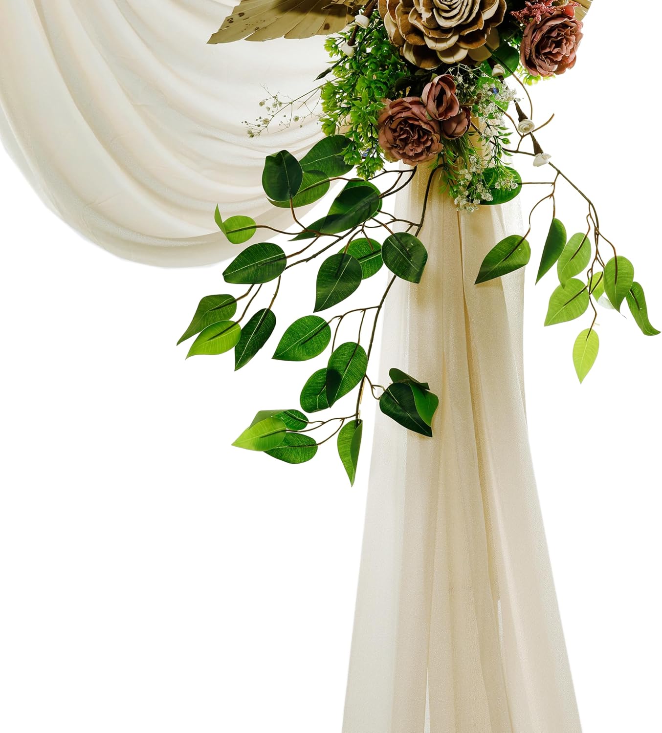 VDS Pack of 4 Panel (30 Inch X 20 Feet) Wedding Arch Draping Fabric Sheer Chiffon Fabric Drapery for Wedding Ceremony Reception Swag Backdrop Canopy Chuppah ARBO Altars Decoration (Champagne)