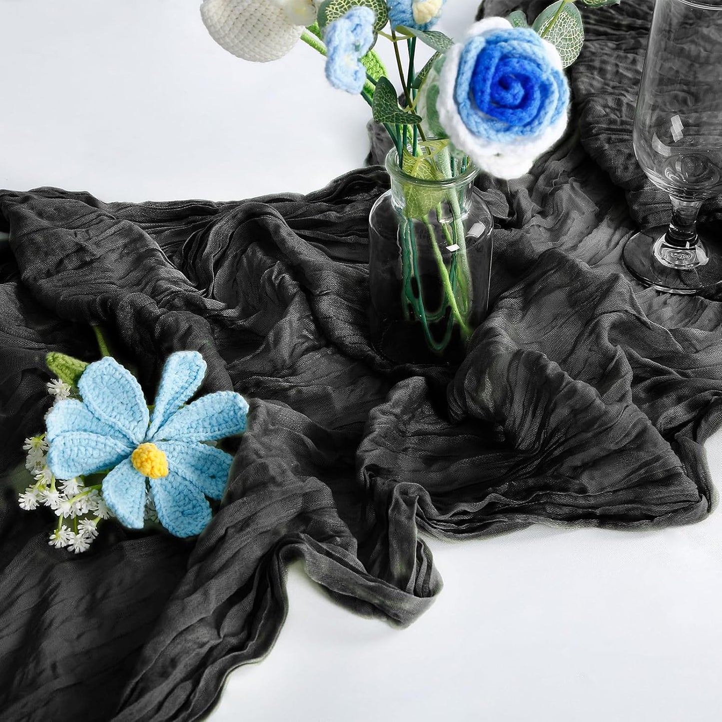 1-Pack Black Cheesecloth Table Runners – 10FT (35x120 Inch) Boho Rustic Gauze Fabric Cheese Cloth Table Runner for Weddings, Baby Showers, Bridal Shower, Farmhouse & Birthday Party Decor