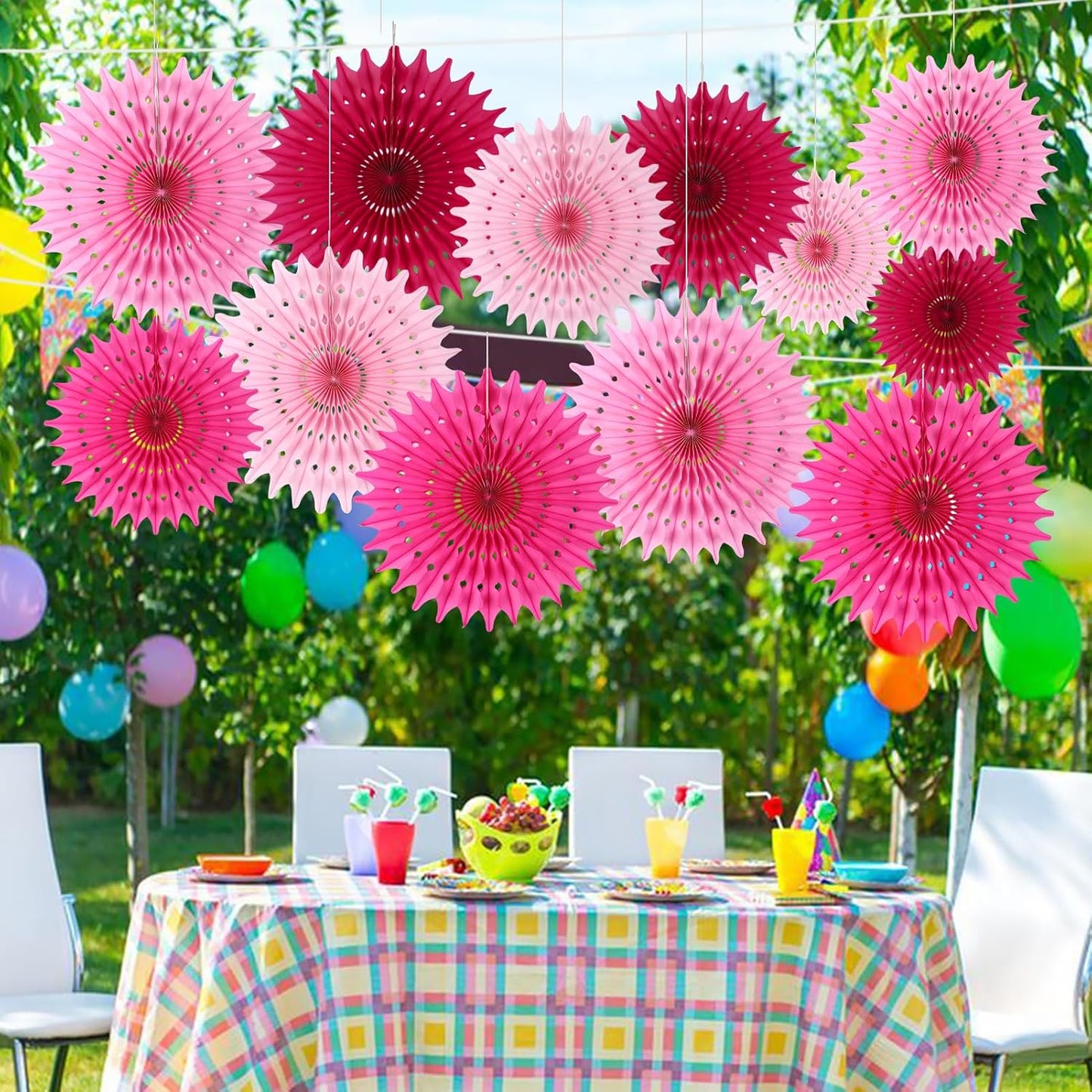 12PCS Paper Fans Hot Pink Party Decorations Tissue Paper Flowers Decorations for Girl Groovy Birthday Baby Shower Wedding Bachelorette Room Wall Hanging Décor