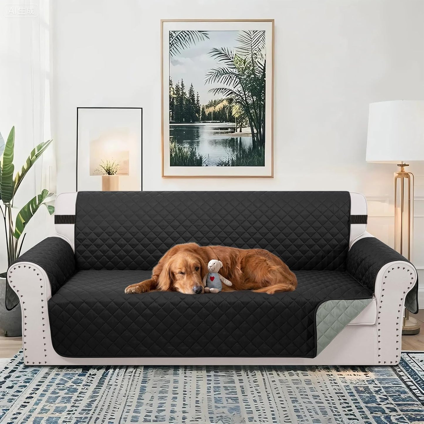 Reversible 4 Seater Sofa Cover 91 Inch Large Couch Cover Furniture Protector(Sofa XX-Large,Black/Grey)