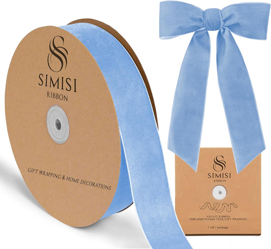 Light Blue Velvet Ribbon 1.5'' 25 Yards for Christmas Tree, Gift Wrapping, Flower Bouquet, Wreath Decorations, Bow Making