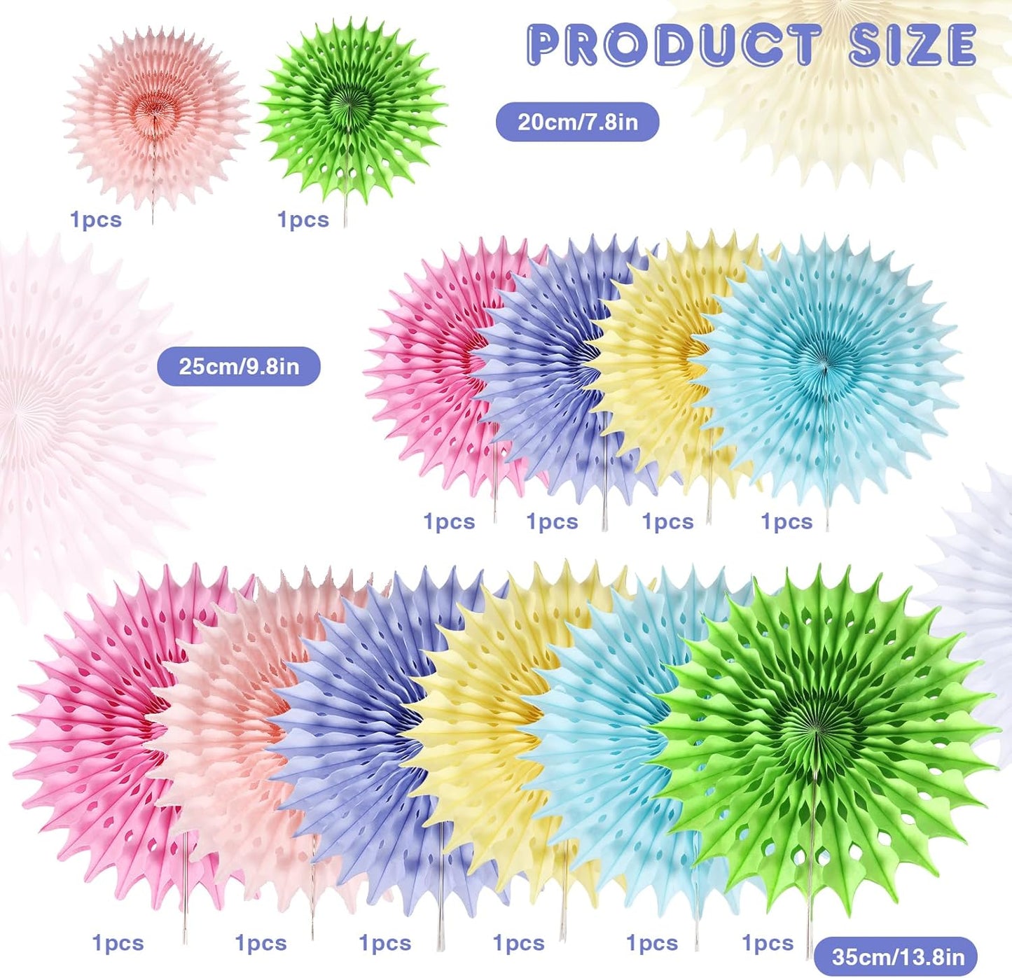 12PCS Paper Fans Pastel Rainbow Colorful Party Decorations Tissue Paper Flowers Decorations for Girl Groovy Birthday Baby Shower Wedding Bachelorette Room Wall Hanging Décor