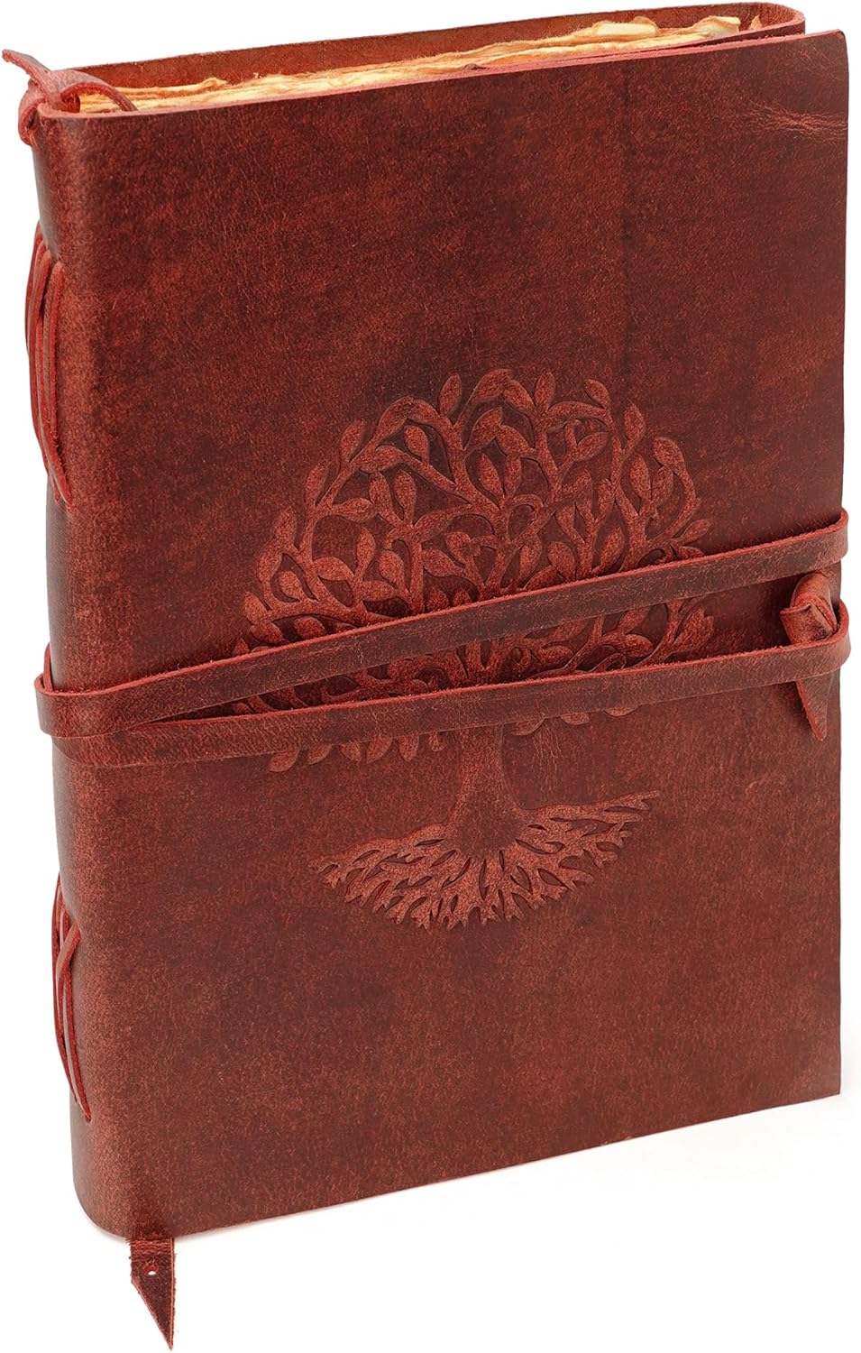 LUXEORIA Tree Of Life Leather Journal for Women and Men, Handcrafted Leather Journal for Writing Womens, Sketchbook, Travel Diary with Unlined Deckle Paper, Wine Red 7x10