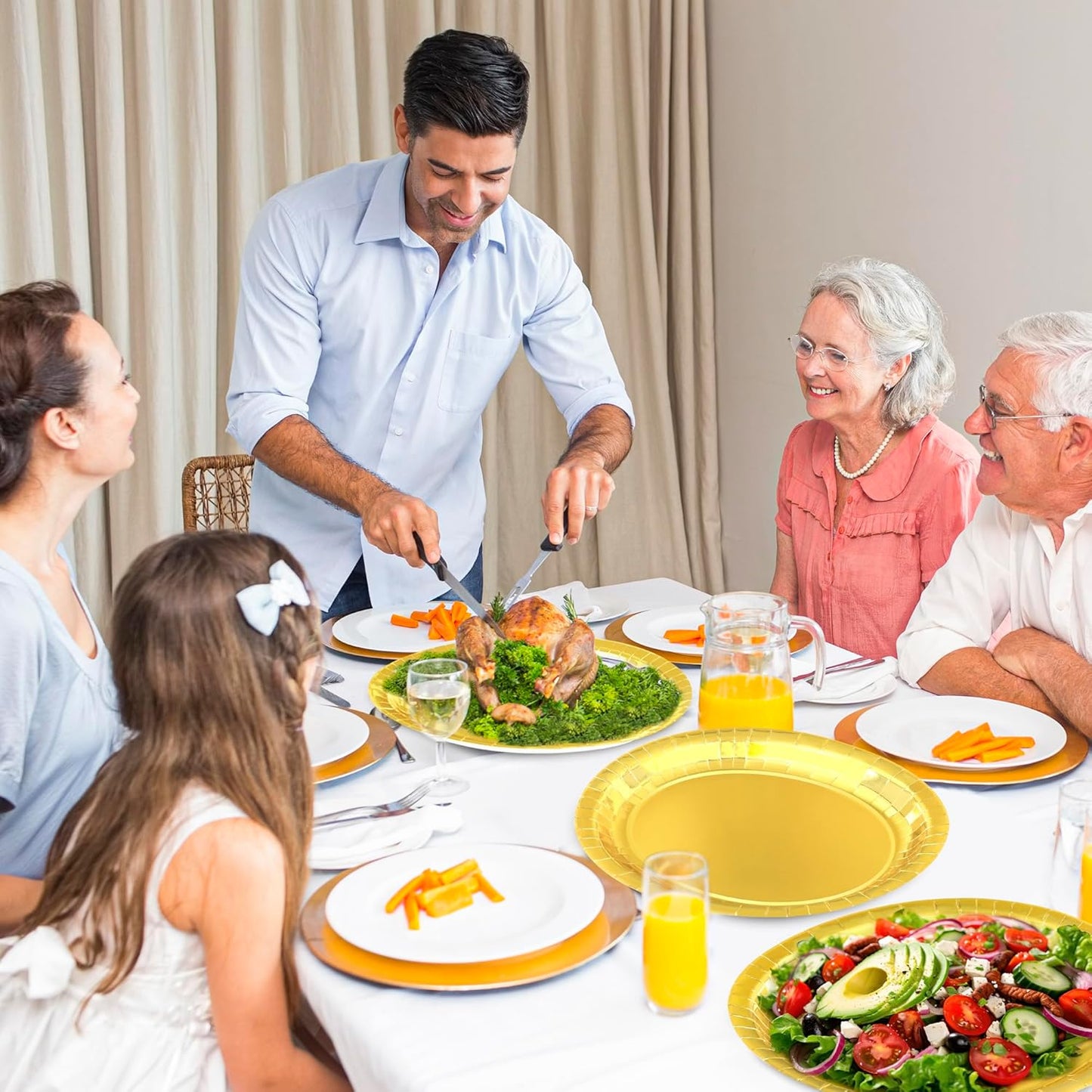 QZYL 50 Pcs Gold Foil Paper Plates, 12.2'' X 10.2'' Oval Large Paper Plates, Dinner Plates Party Decorations Disposable Plates for Birthday Wedding Picnic Graduation Ceremony Anniversary Daily Use