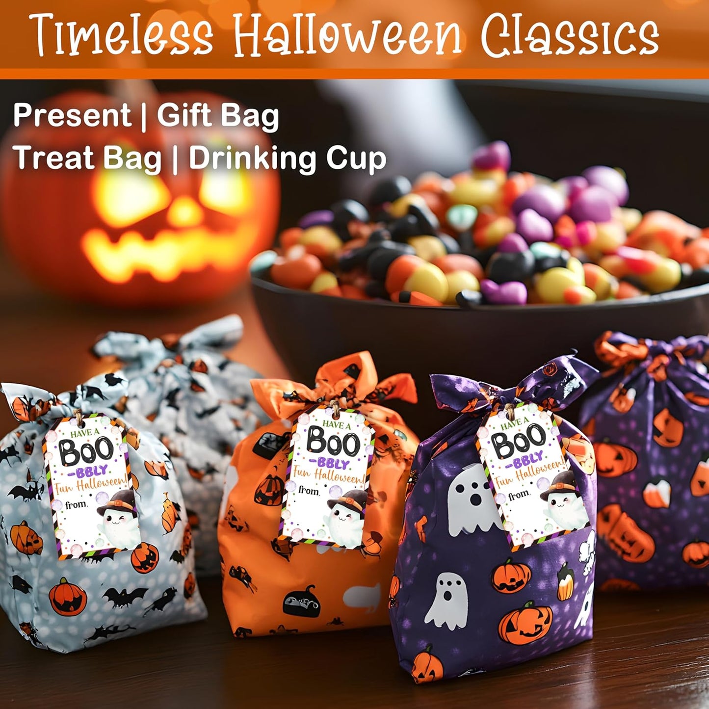 50 Pcs Halloween Tags with String, 2.1"×3.5" Ghost Paper Gifts Tags, Boo Trick or Treat for Candy, Halloween Gifts Tag Wrap for Party Favor - B07