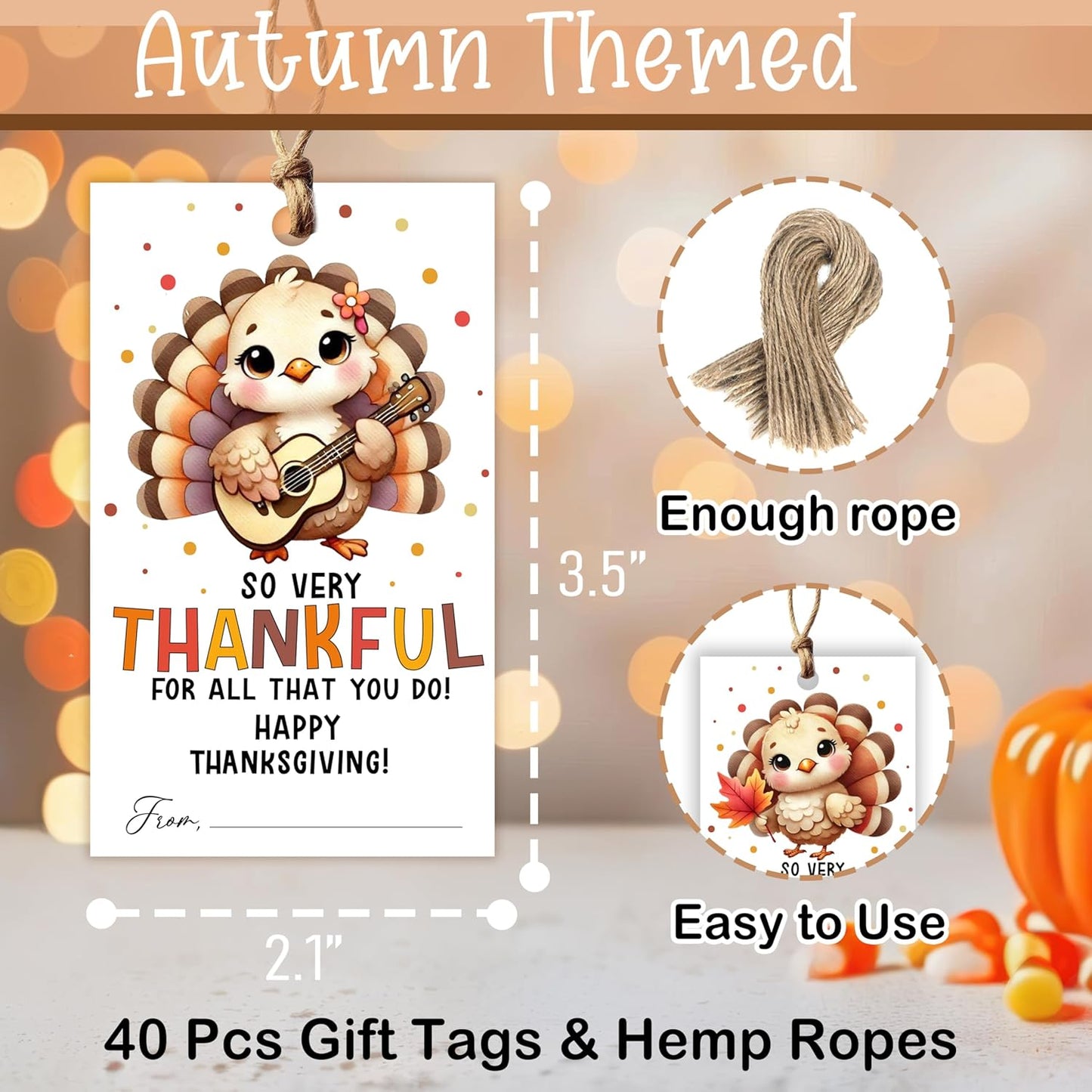 40 PCS Fall Gift Tags Thanksgiving Gift Tags with String, 2.1" x 3.5" Thanksgiving Design Present Label for Present Bags, Fall Party Favor Decorations, 4 Styles - A02