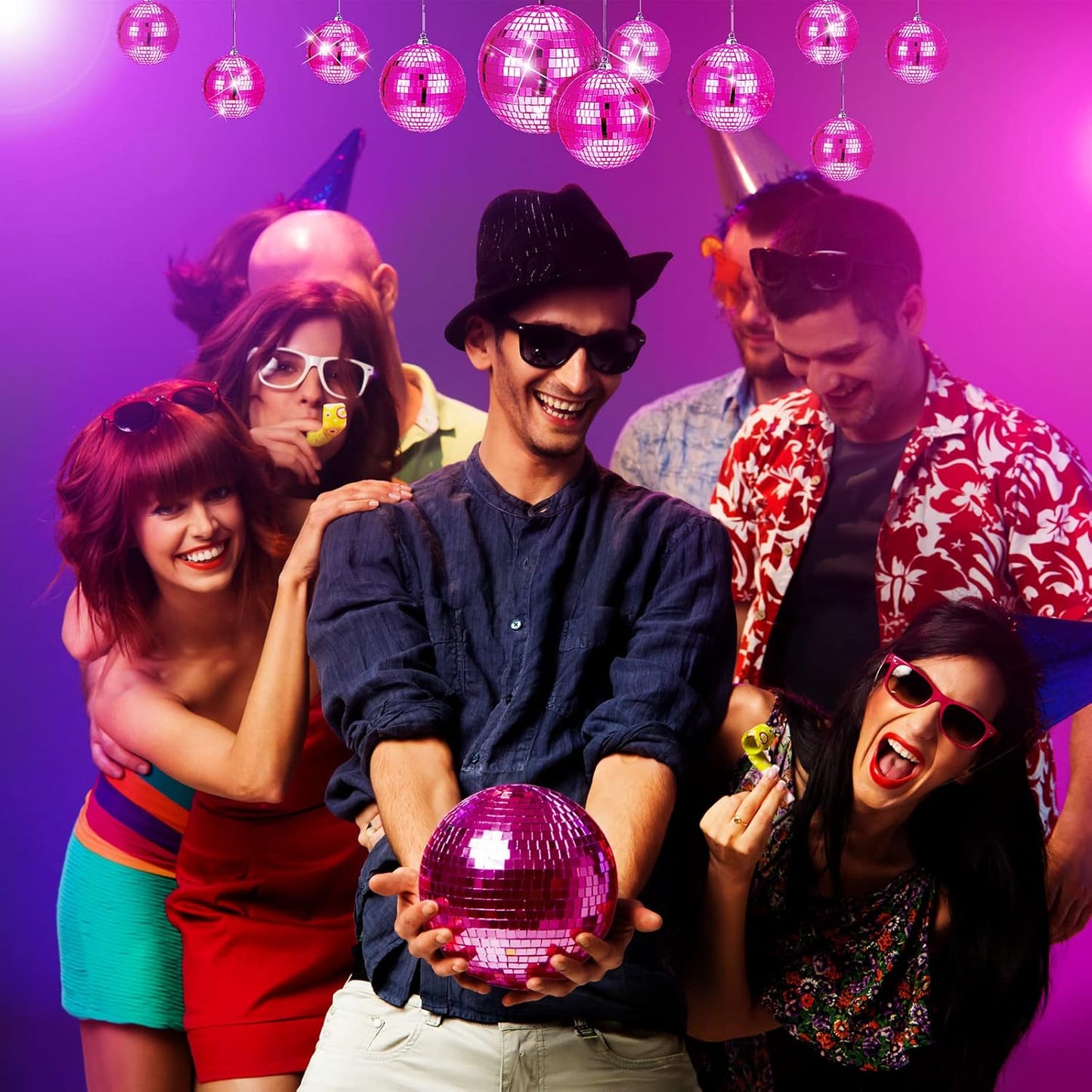 WILLBOND 12 Pack Disco Ball Mirror Ball with Hanging Ring for Fun Retro Disco Party Decorations Party Dj Lighting Effect Stage Props Game Accessories, 5.91", 3.94", 3.15", 2.36"(Pink)