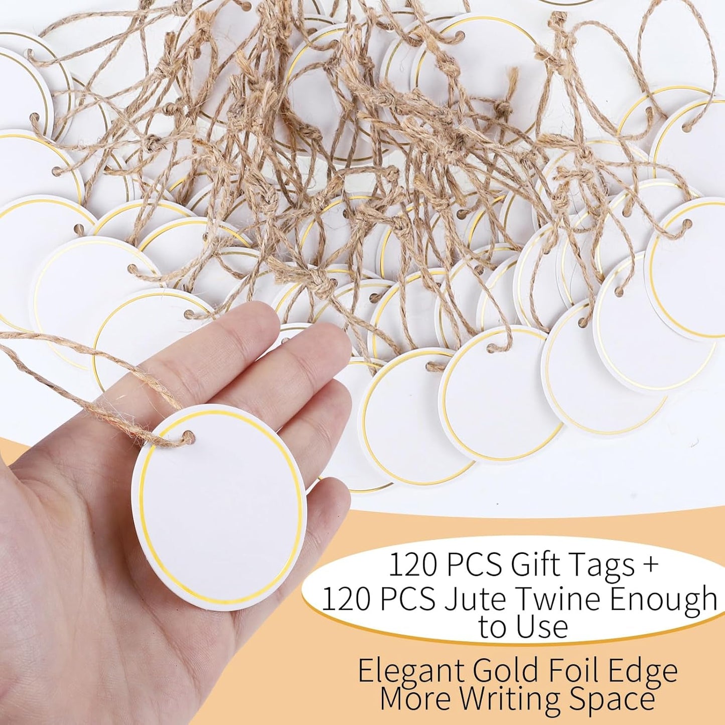 120 PCS White Gift Tags, 2'' Round Gift Tags with String Marking Hang Tag Writable Blank Tag for Presents Labeling DIY Craft Project Wedding Baby Shower Favors Stocking Stuffers