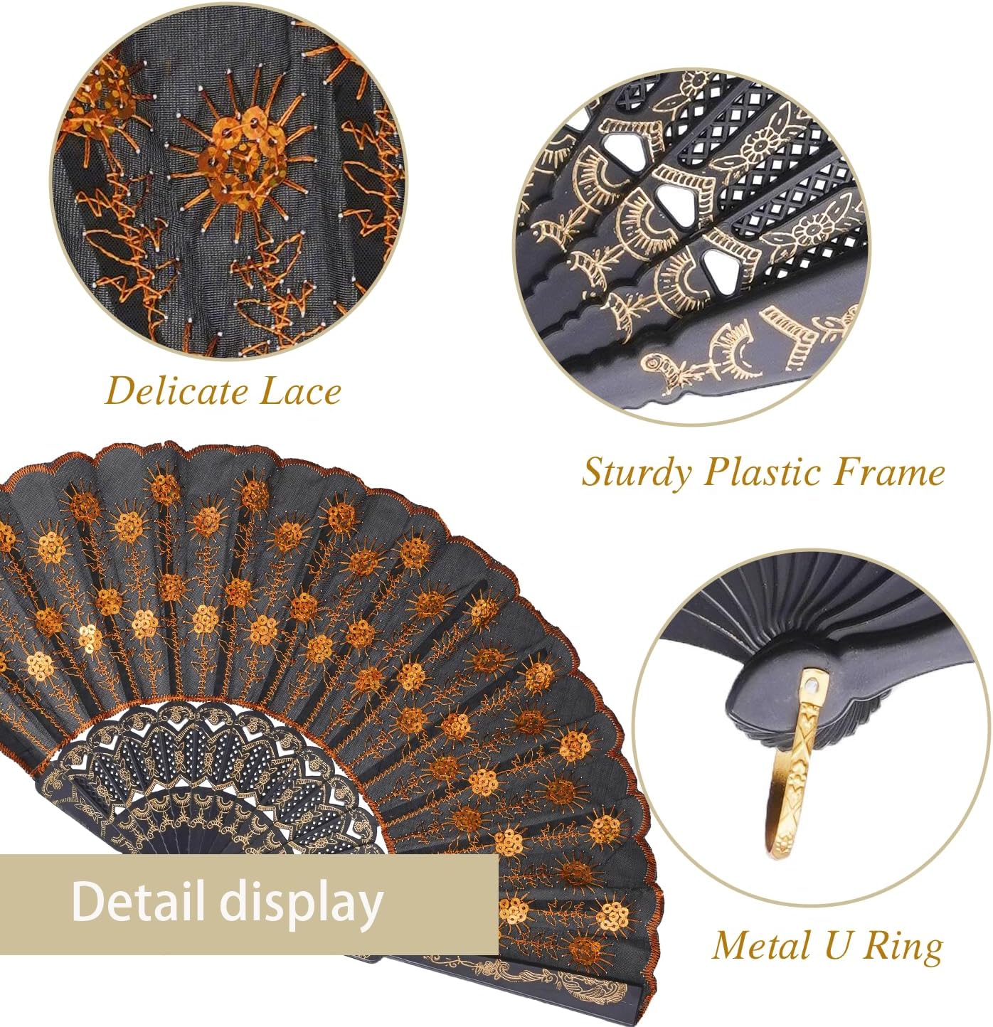 QIRMIZI 10 Pack Fabric Folding Handheld Fans, Perfect for Weddings, Parties, and Dancing,Orange
