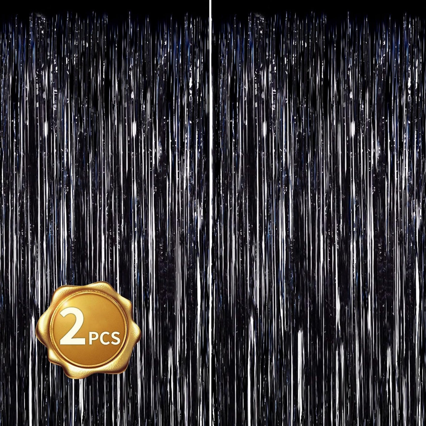 BEISHIDA 2 Pack Foil Fringe Curtain,Black Tinsel Metallic Curtains, Photo Backdrop Streamer Curtain for Halloween Wedding Bridal Shower Birthday Bachelorette Graduation Party Decor(3.28 ft x 6.56 ft)