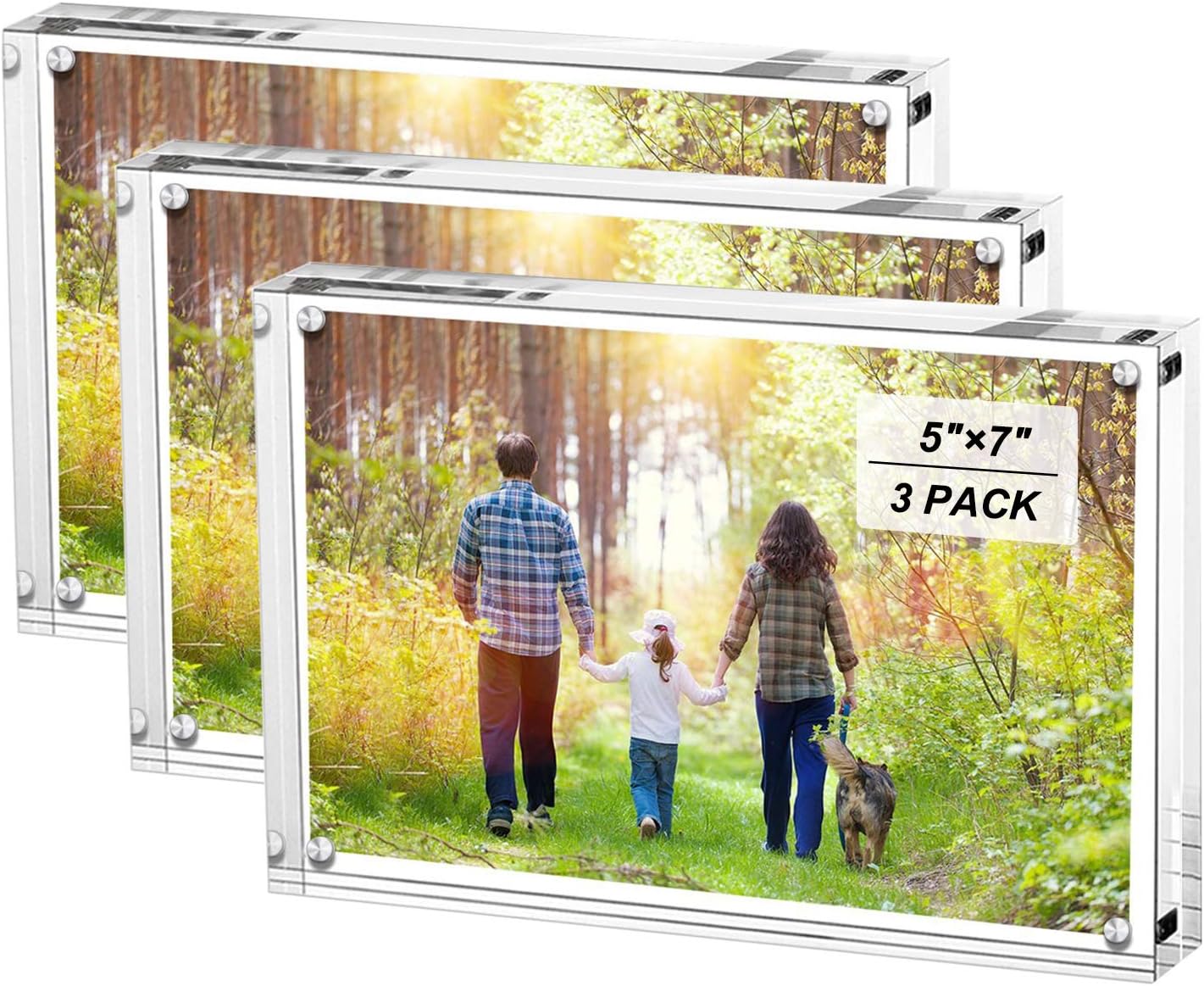 Boxalls 5x7 Inches Acrylic Picture Frames- 3 Pack, Desktop Frameless Photo Frames with Magnetic, Double Sided Transparent (3 Pack)