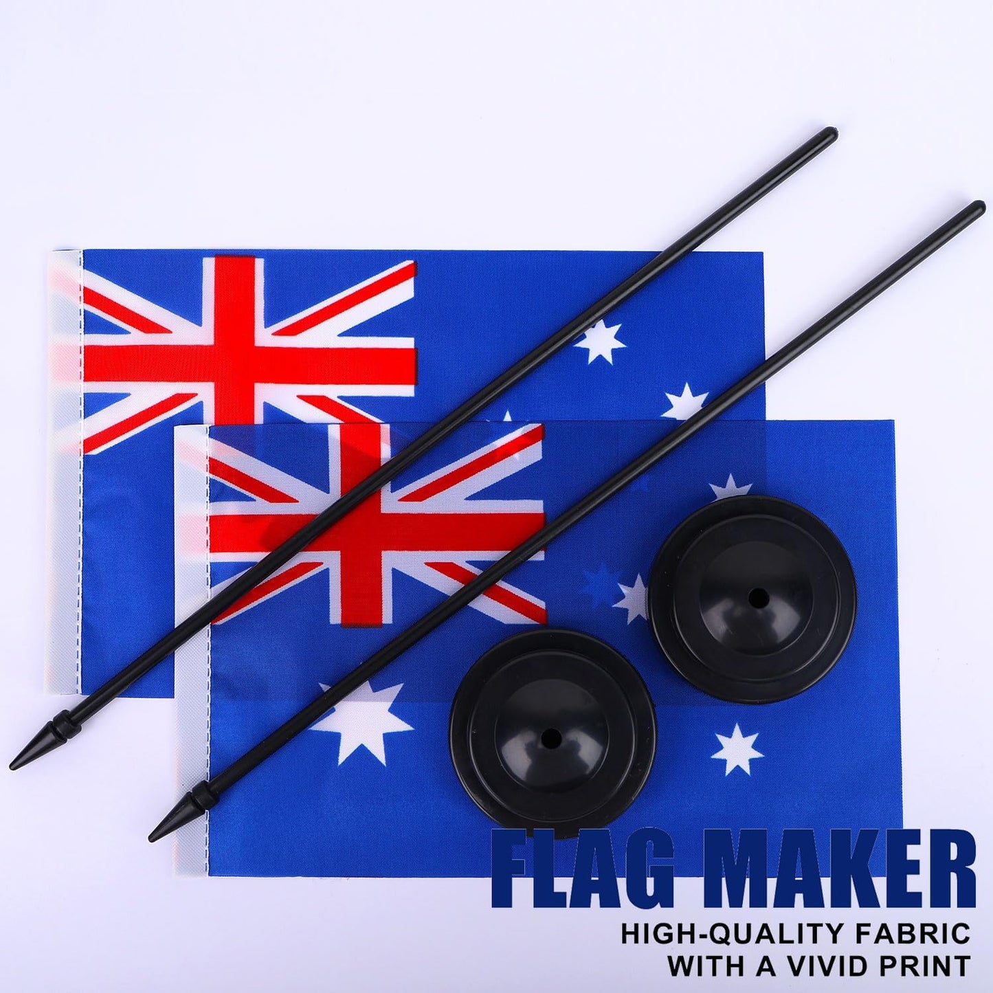 Australia Desk Flag 12" Solid Pole Deluxe Set Australian Flags Banner Mini Small Australia Office Table Flags with Black Stand Base Desktop Decorations(2Pack)