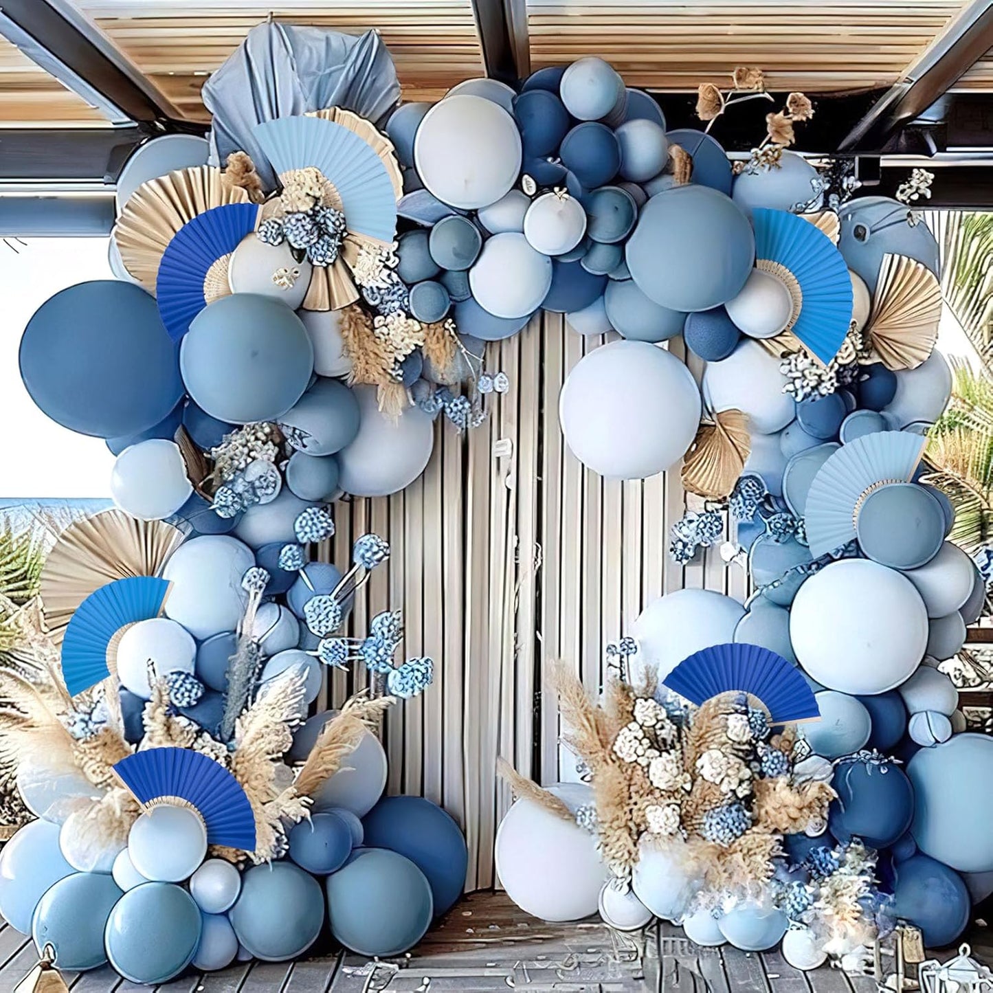 JOHOUSE 12Pcs Blue Paper Folding Hand Fans, 8.3 Inch Handheld Portable Decorative Fans for Wedding, Outdoor Party Favors, Baby Shower Decorations DIY Crafts Photography Prop