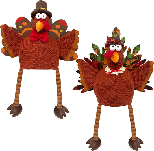 Ogrmar Set of 2 Adorable Plush Turkey Hat, Funny Turkey Headwear for Thanksgiving Night Event Dress-up Party Fall Harvest