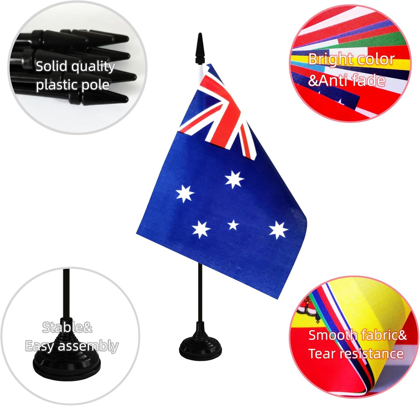 Australia Desk Flag, 12 Pack Australian Table Office Flag with Black Solid Pole and Stand Base, International Country Flag, Festival Celebration, Classroom Meeting Desktop Decor (Australia)