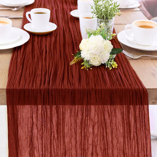 Cheesecloth Table Runner 10FT (35x120 Inch) - 1 Pack Terracotta Boho Gauze Fabric Cheese Cloth Table Runner Rustic Sheer Table Runners Cheesecloth for Wedding, Bridal Shower, Birthday Party Decor