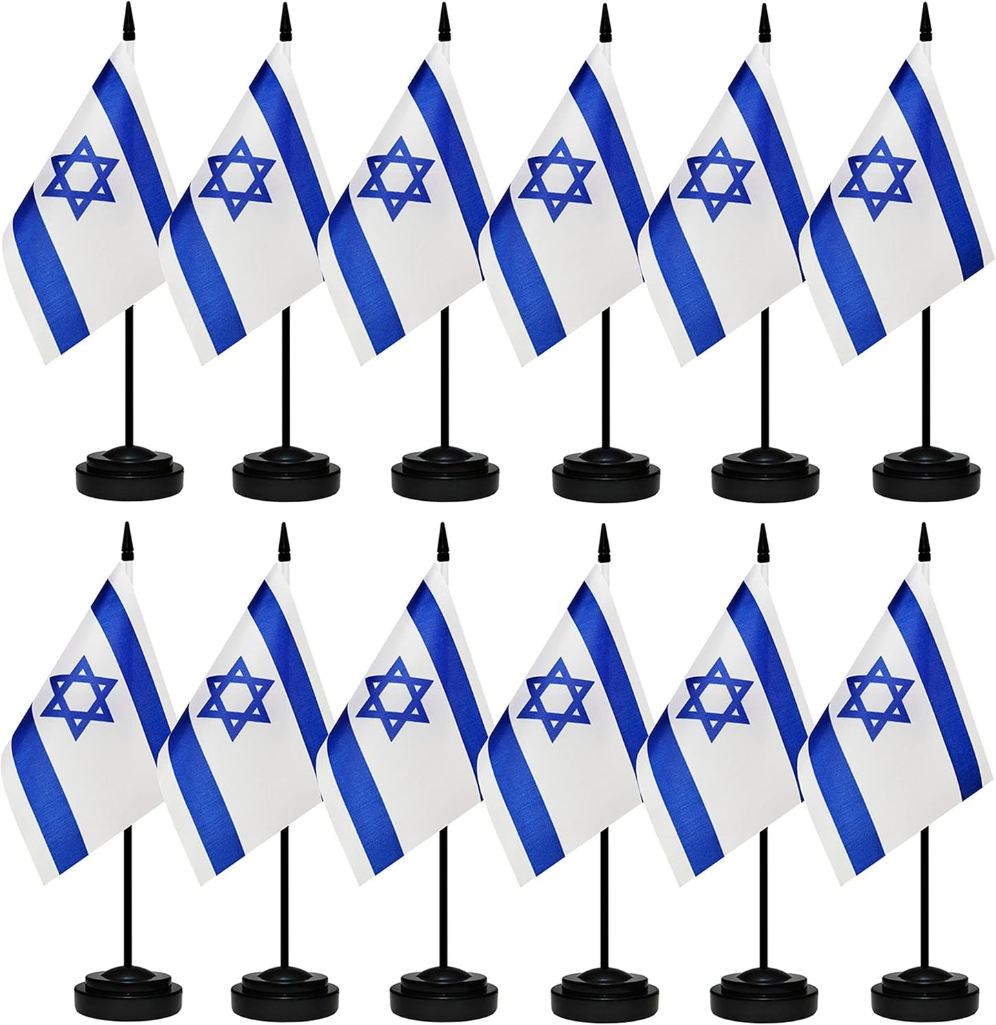 12 Pack Israel Desk Flags Set, Israeli Small Mini Table Office Flags with 12" Solid Black Pole, 8.2 x 5.5 Inches, Home and Office Decoration, Festival Celebrations