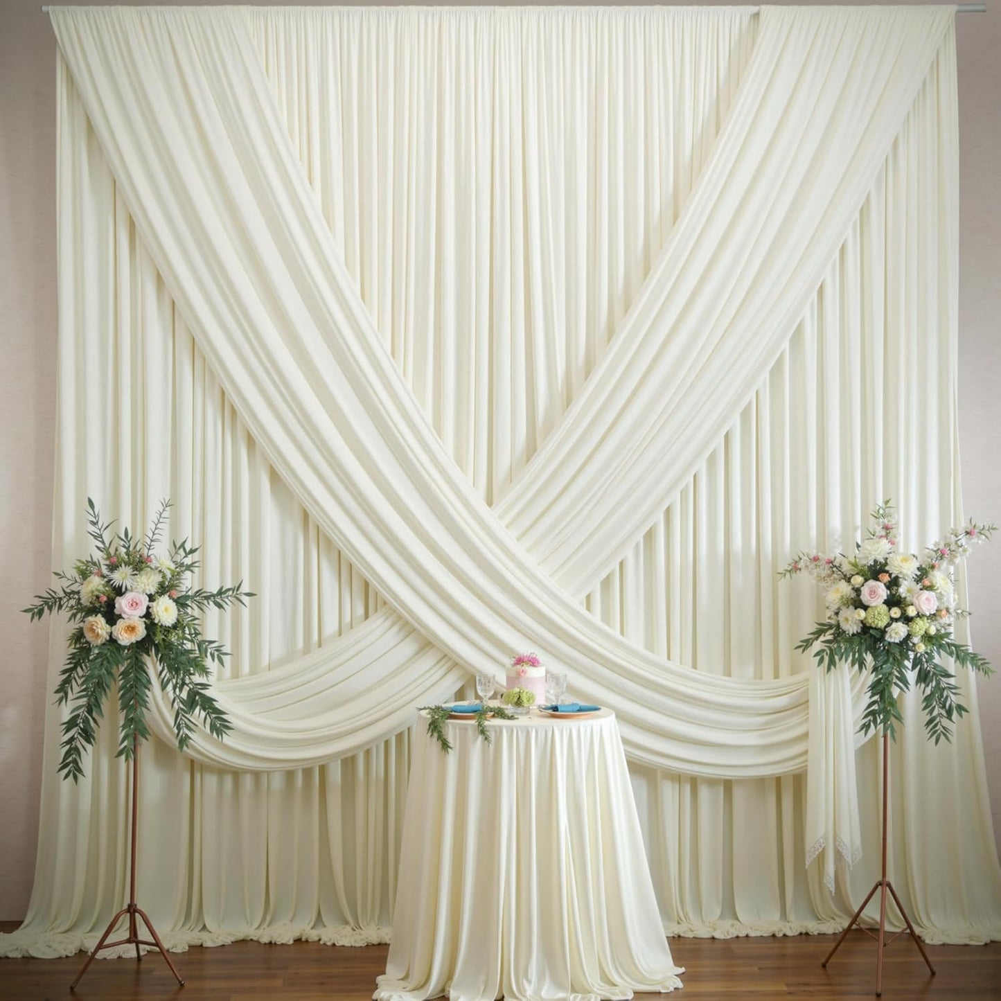 10×12ft Wrinkle Free Ivory Backdrop Curtain for Wedding Parties, 2 Panels 5×12ft Long Soft Silky Polyester Backdrop Drapes Cream Photo Back Drop Curtains for Party Photography Background Cloth