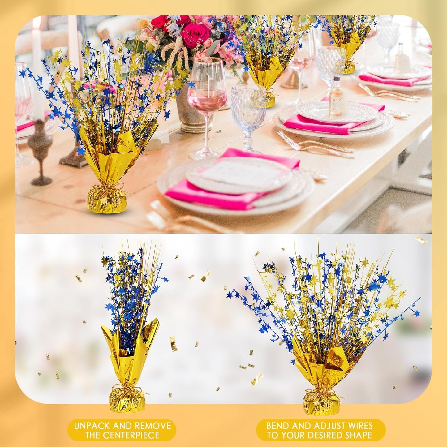 6 Pack Star Table Centerpieces for Party, Birthday Table Decorations for Kids Adults, Party Centerpieces for Tables for Wedding Baby Shower Graduation Holiday Event (Gold NavyBlue)