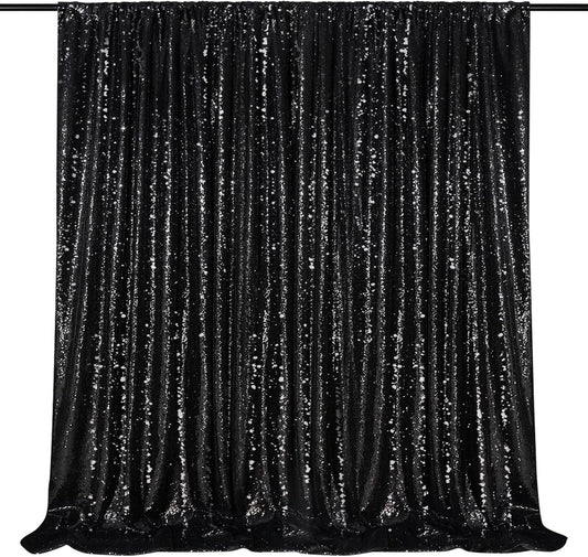 Black Backdrop for Halloween Decorations: Sequin Photo Curtains 10ft x 10ft Glitter Fabric for Wedding Party Baby Shower